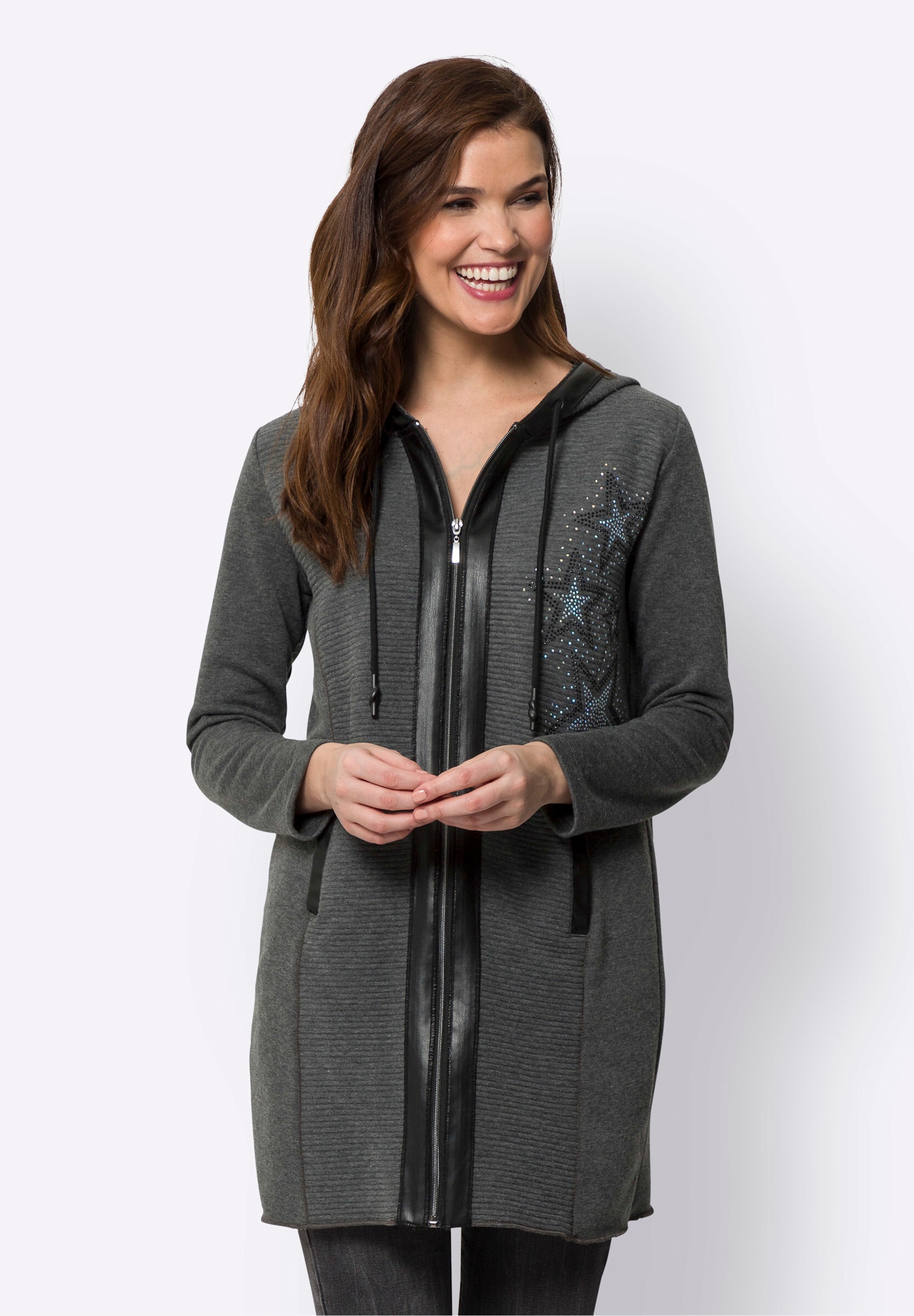heine Shirtjacke »Sweatshirtjacke Shirtjacke mit Details aus Leder-Imitat«