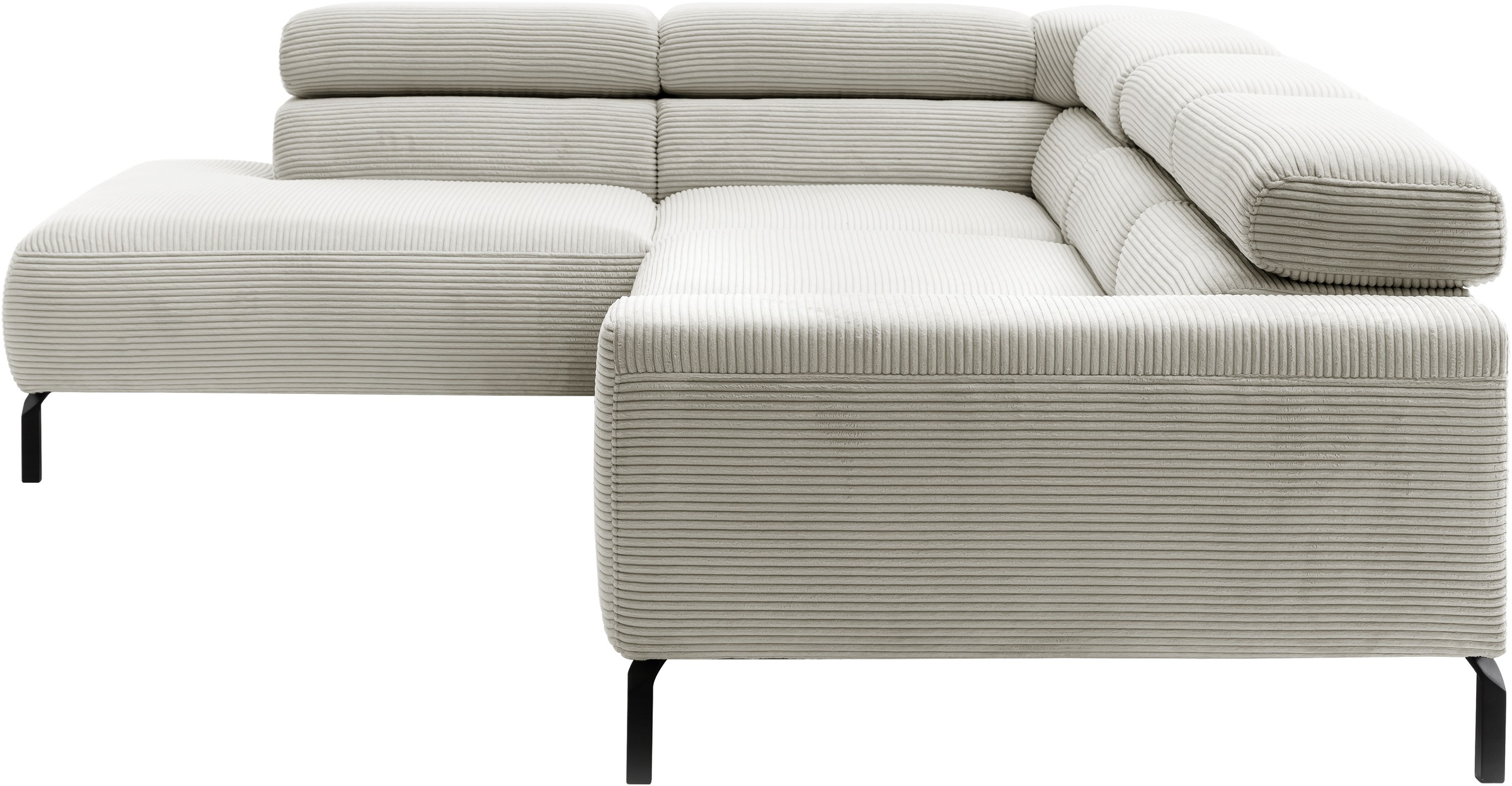 Places of Style Ecksofa »Antonelli, L-Form, inkl. Kopfteilverstellung, Breite 276 cm«, ohne Sitztiefenverstellung, in Cord, hellgrau