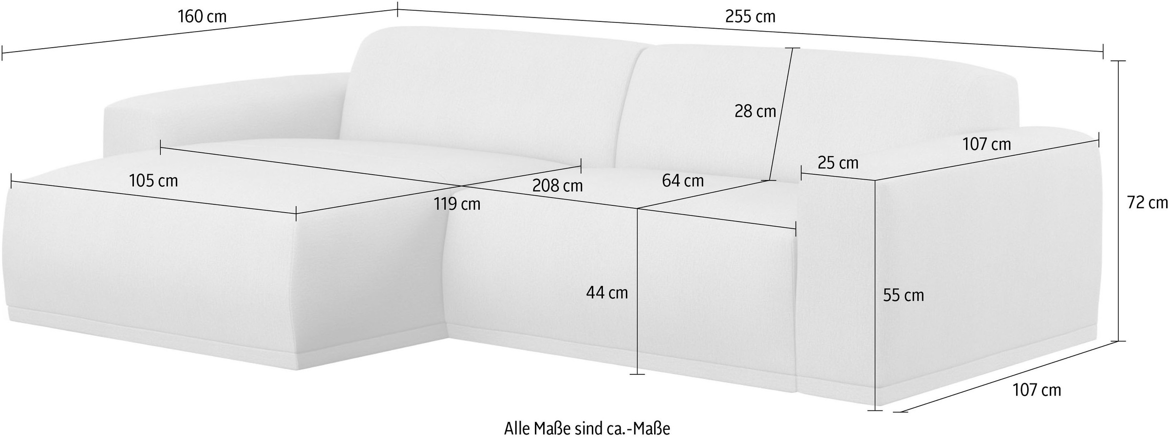 TRENDMANUFAKTUR Ecksofa »Braga, mit hochwertigem Kaltschaum, L-Form, in Cord erhältlich«, (2 St.), modernes Sofa, Couch mit hohem Sitzkomfort, 255/72/160 cm (B/H/T)