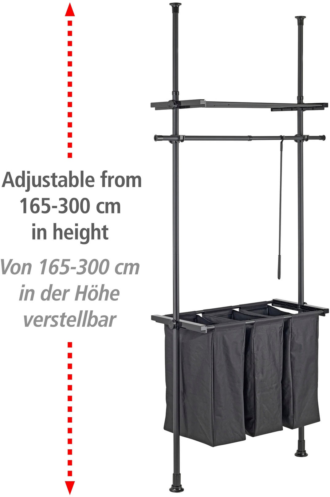 WENKO Wäschesortierer »Modell Herkules Laundry«, Teleskopsystem zum Klemmen, Befestigen ohne Bohren, mit Wäschesammler