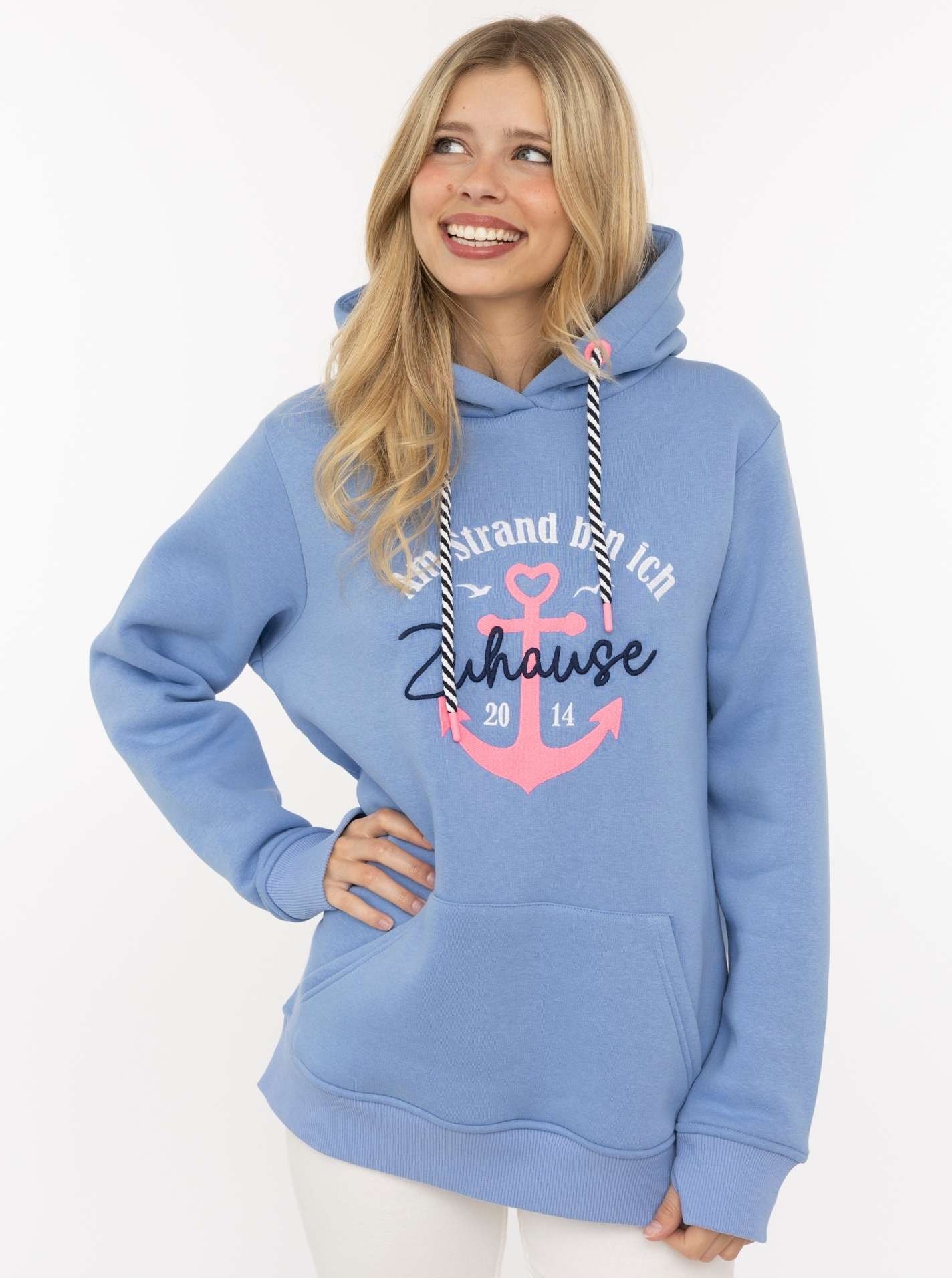 Zwillingsherz Hoodie »"Beach Home"«, Motiv „Am Strand bin ich zu Hause“, Anker, Kapuze mit Kordel
