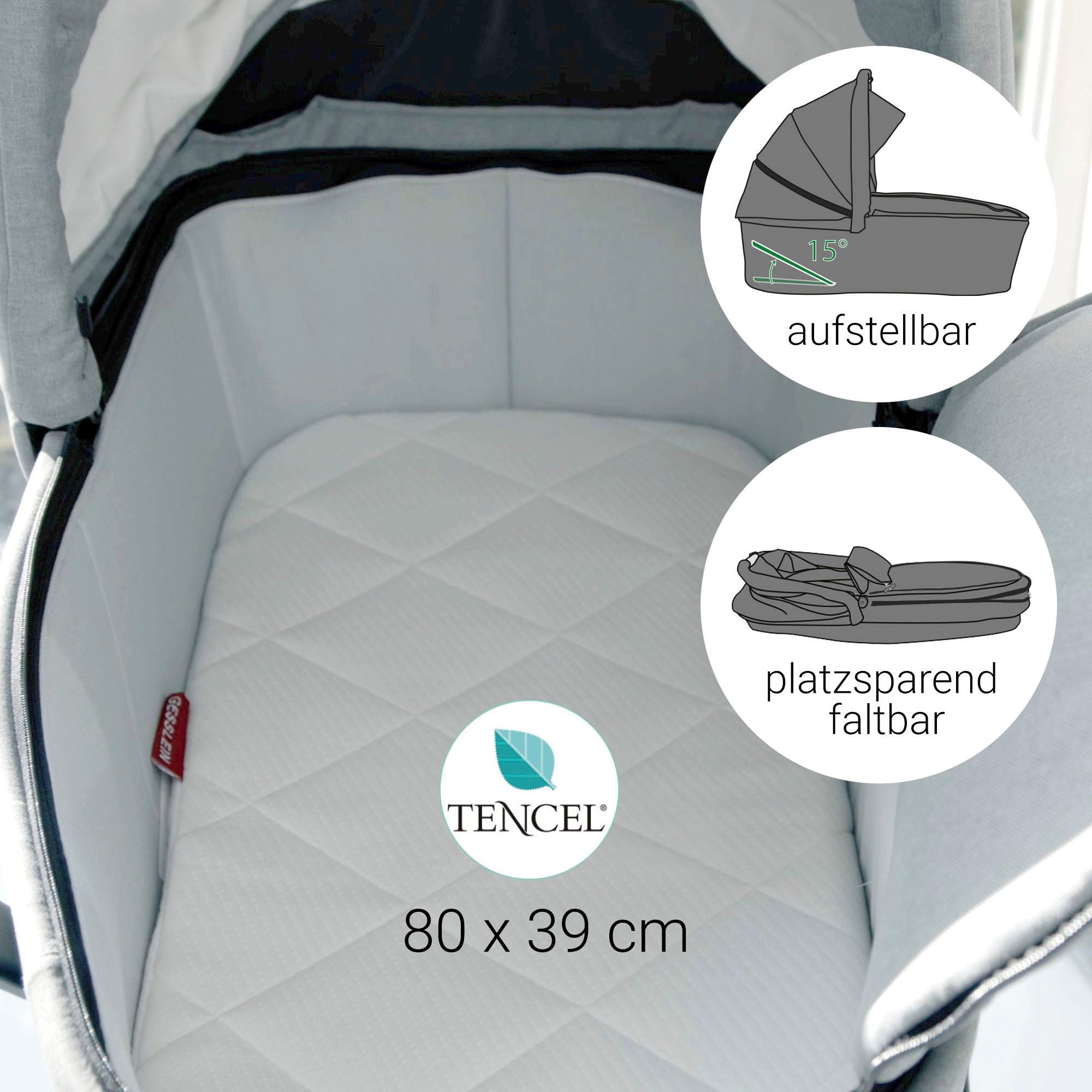 Gesslein Kombi-Kinderwagen »FX4 Soft+ mit Aufsatz Life, schwarz/cognac, eisblau«, mit Babywanne C3 und Babyschalenadapter