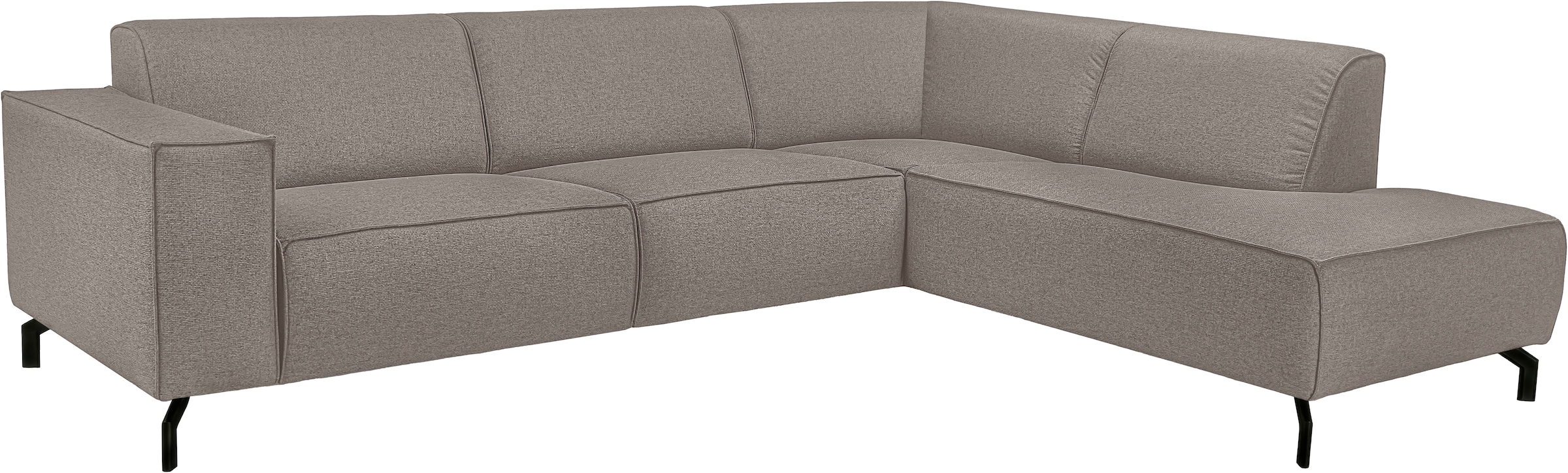 Places of Style Ecksofa »Lorcan, Breite 275 cm, weiches Sitzgefühl«, mit schwarzen Metallfüßen, Lederoptik und in weichem Strukturstoff