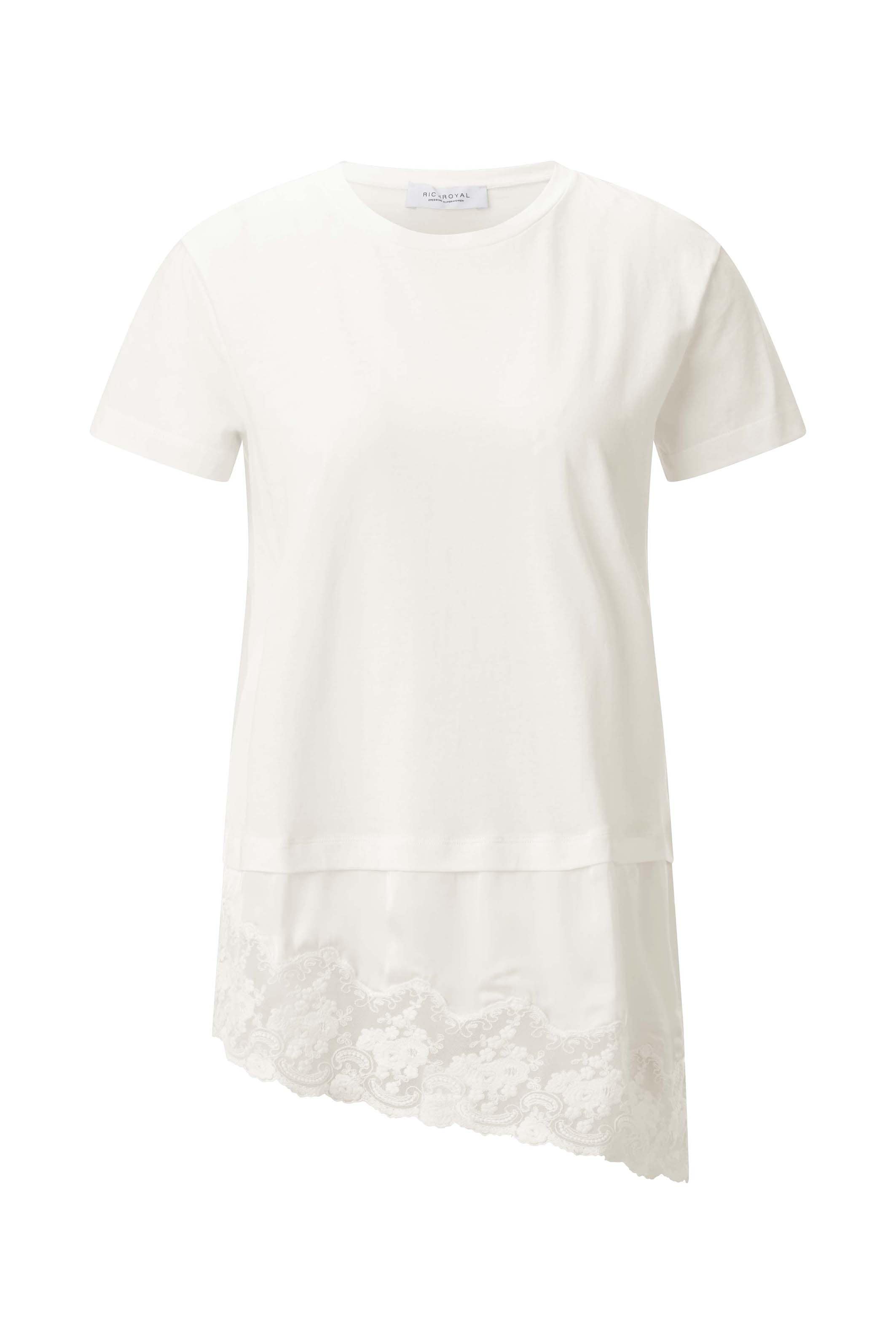 RICHROYAL T-Shirt Floraler Spitzenbesatz am Saum, asymmetrisch