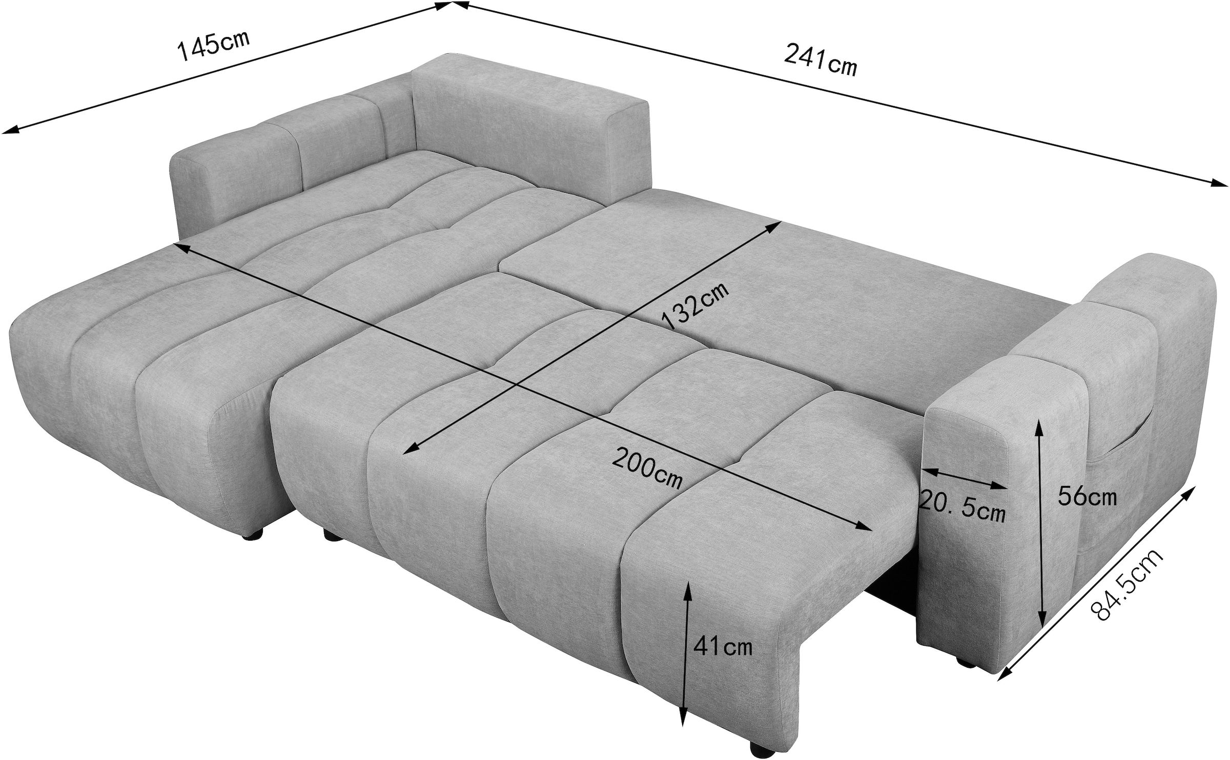 OTTO home Ecksofa »YLVAA L-Form, 241 cm - OTTO. Verlässliche Qualität.« Schlaffunktion (132/200), Bettkasten, Feinstruktur-Bezug
