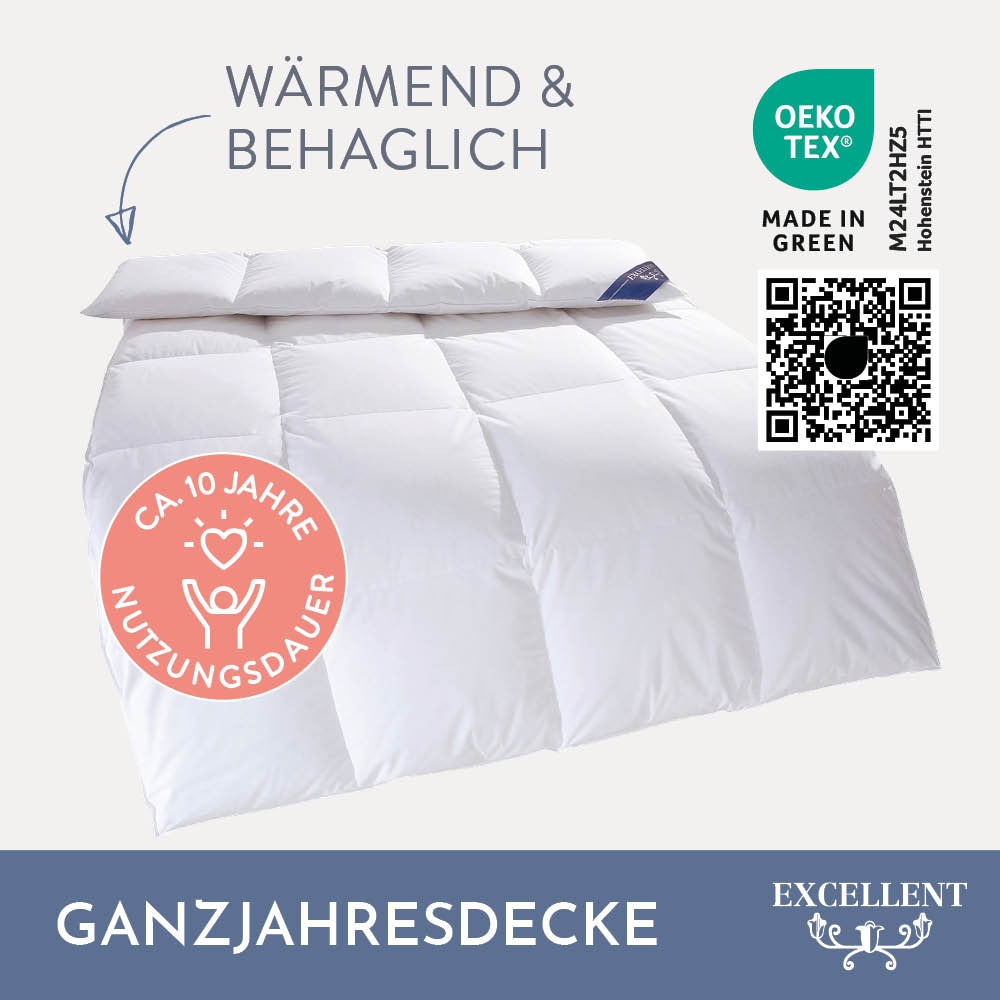 Excellent Daunenbettdecke + Federkissen »Bettdecken-Set Zürich, 4-tlg., Herbst, Winter & weitere Wärmeklassen«, (Spar-Set, 4-tlg. Set), Bettdecke 2x135x200 und 155x220 cm & 2xKissen 40x80 & 80x80 cm