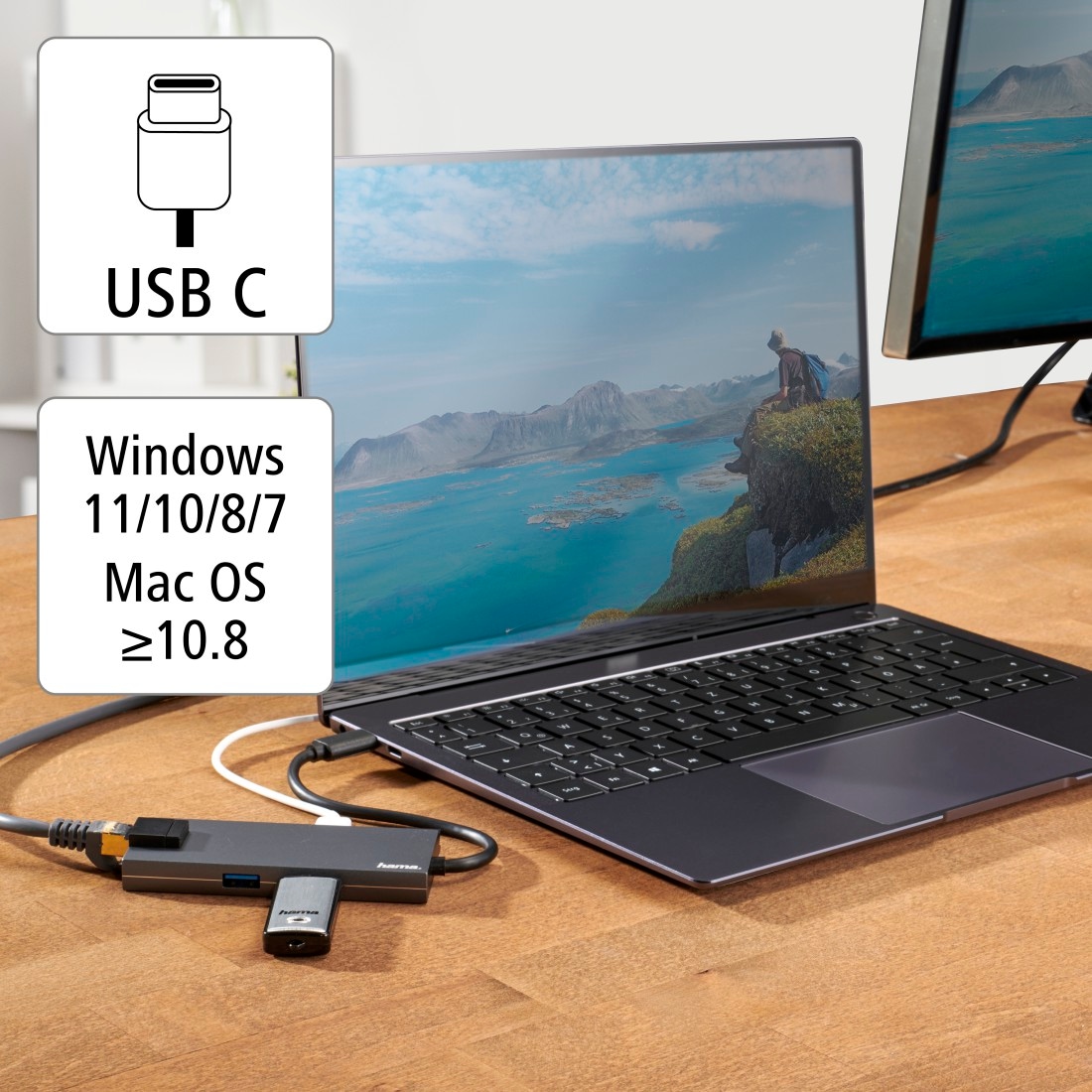 Hama USB-Adapter »USB-C Multiport Hub für Laptop mit 5 Ports, USB-A, USB-C, HDMI, LAN«, USB-C zu USB Typ C-USB Typ A-HDMI-RJ-45 (Ethernet), 15 cm, Laptop Dockingstation, kompakt, robustes Gehäuse, silberfarben