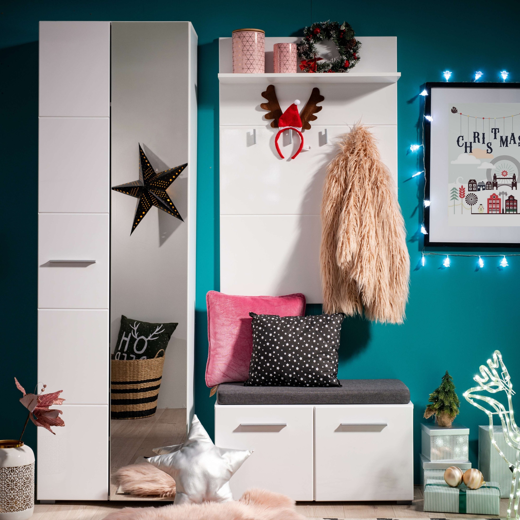 Home affaire Garderobenschrank »Beny Kleiderschrank, Stauraumschrank, Flurschrank, Höhe 193 cm« Hochglanzfronten, Spiegeltür, Breite 60 cm, ausziehbare Kleiderstange