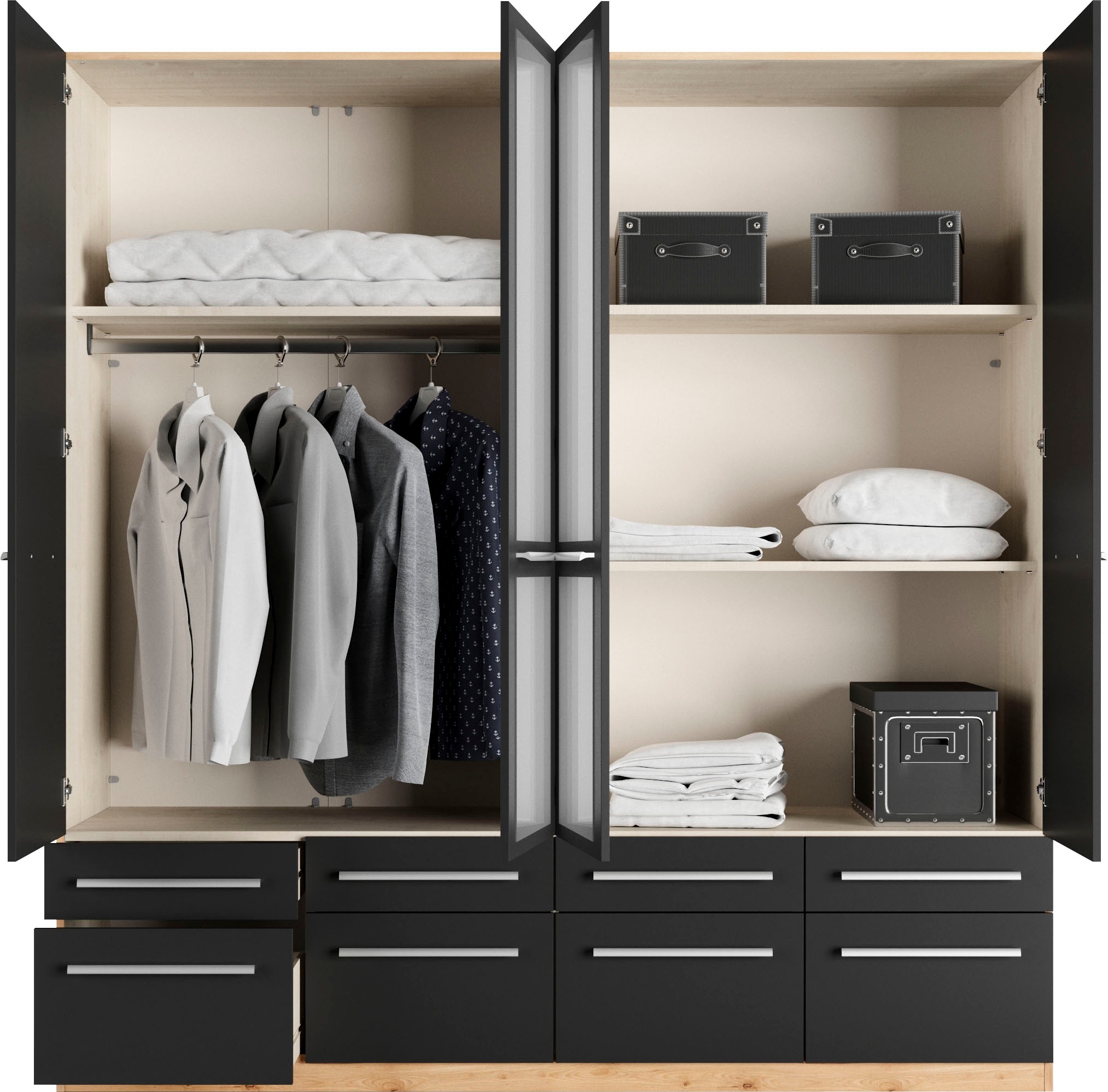 priess Kleiderschrank »Schrank Garderobe Wäscheschrank Barcelona in 5 Breiten«, viel Stauraum, geräumige Schubkästen, mit Spiegel, MADE IN GERMANY