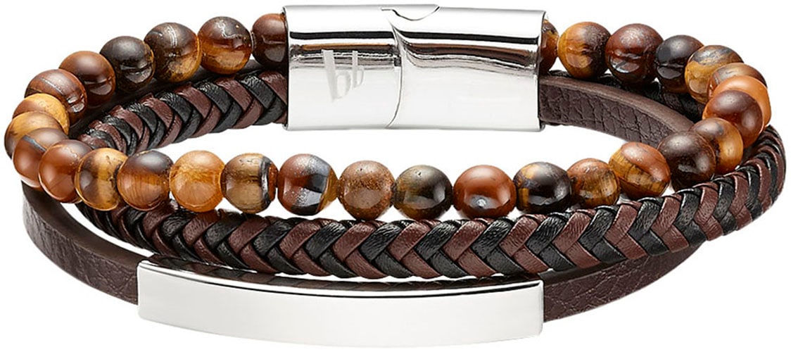 Bruno Banani Lederarmband »Schmuck Geschenk Armband Platte, B4105B/20/00/BL, B4105B/20/00/BR«, mit Tigerauge (synth.)