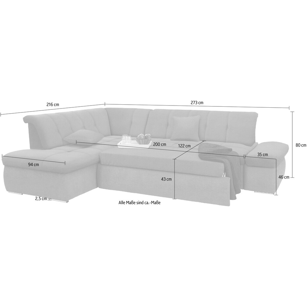 DOMO collection Ecksofa »NMoric incl. Zierkissen B/T/H: 273/216/80 cm«