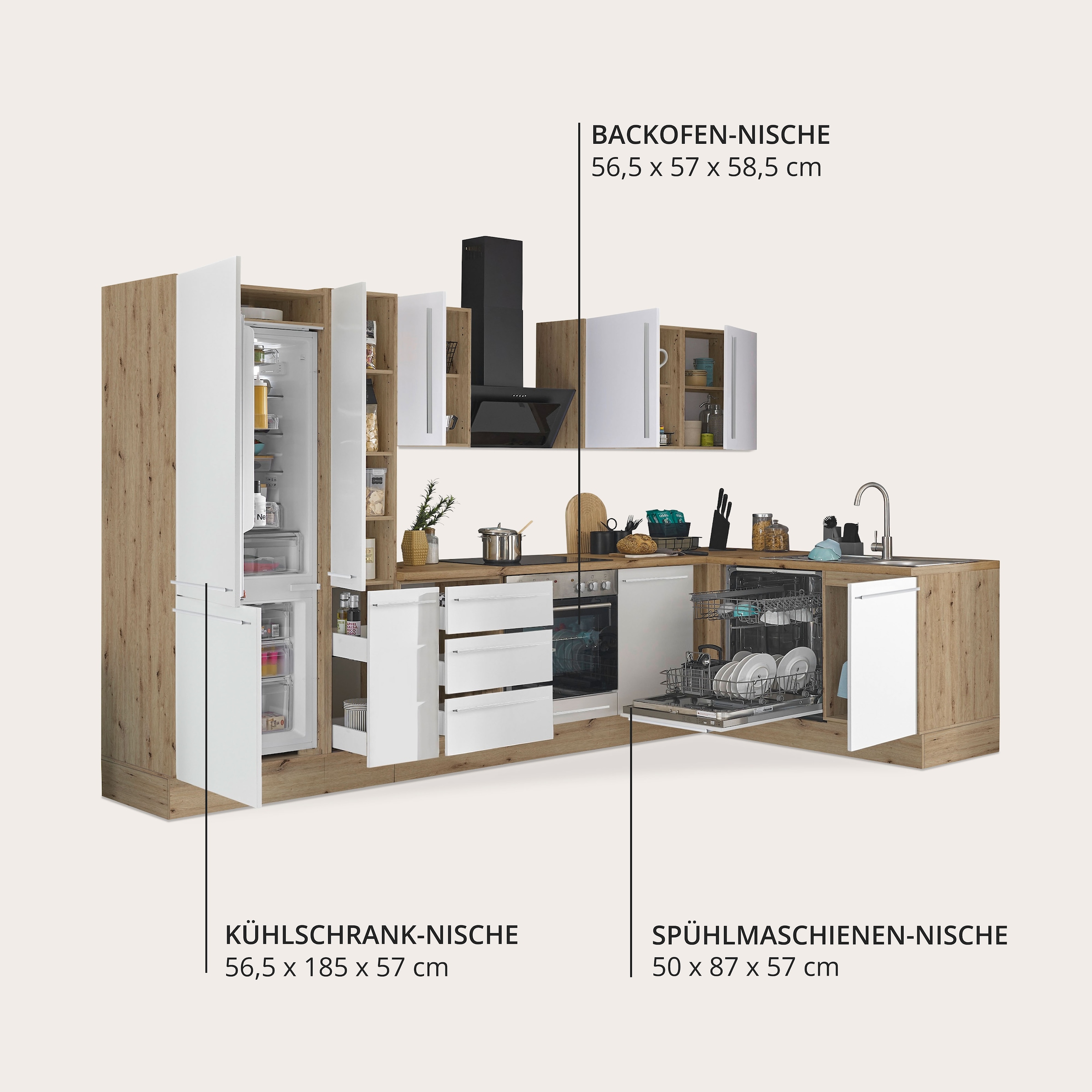 KOCHSTATION Winkelküche »Florida, Stellbreite 310x175 cm« wahlweise mit E-Geräten, mit Softclose für Türen und Schubkästen