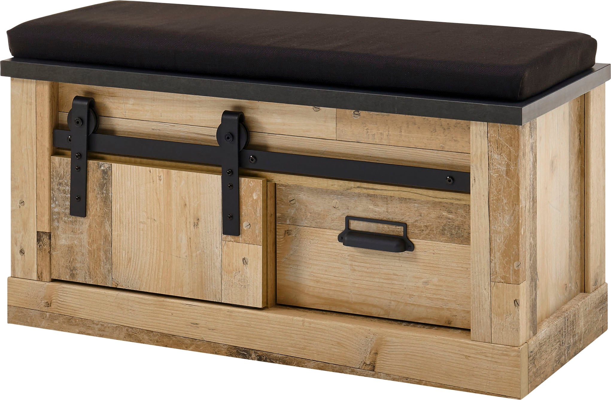 Home affaire Sitzbank »SHERWOOD«, modernes Holz Dekor, mit Scheunentorbeschlag aus Metall, Breite 93 cm