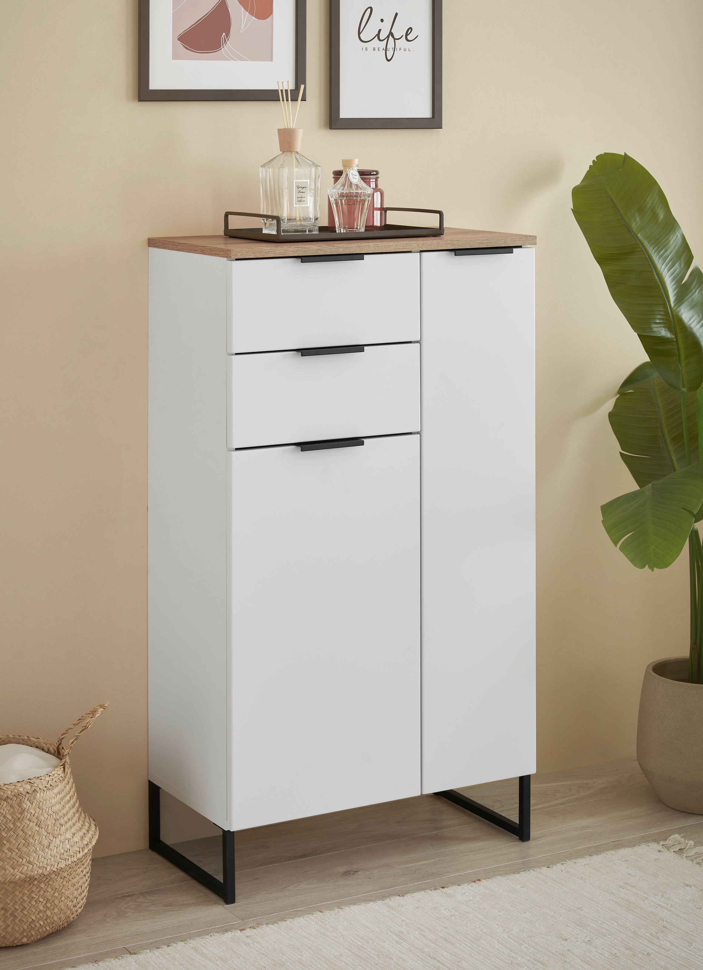 BASIC by Balculina Midischrank »Denver Midischrank, Badezimmerschrank BxHxT 60x106x32« 1 Stk. tlg. Breite 60 cm, Tür L/R montierbar, Softclose