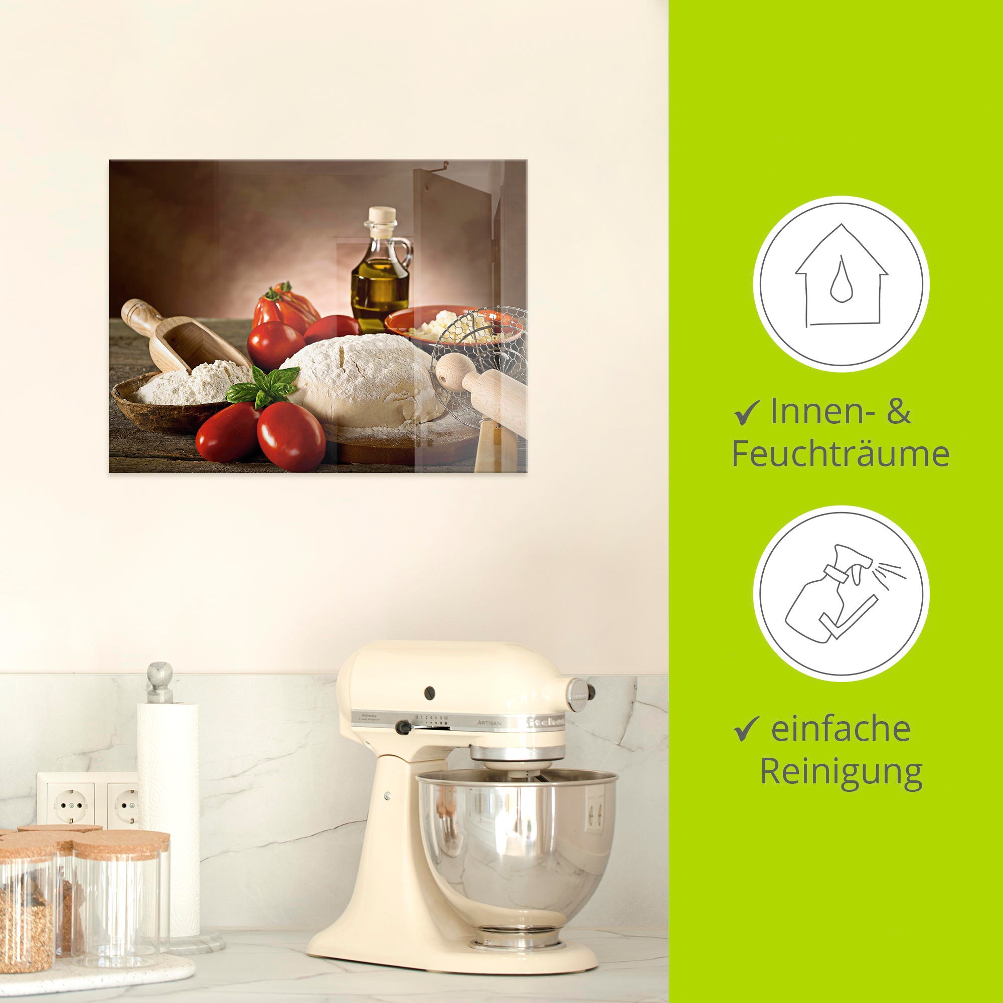 Artland Glasbild »Teig für Pizza« Lebensmittel 1 Stk. tlg. in verschiedenen Größen