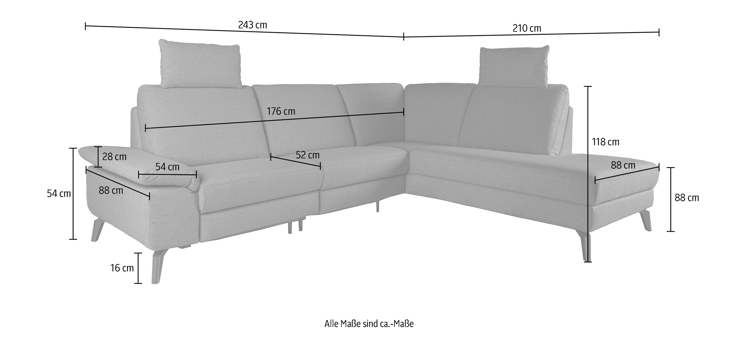alina Ecksofa, inkl. Kopfstützen, wahlweise mit Relaxfunktion, Breite: 243 cm