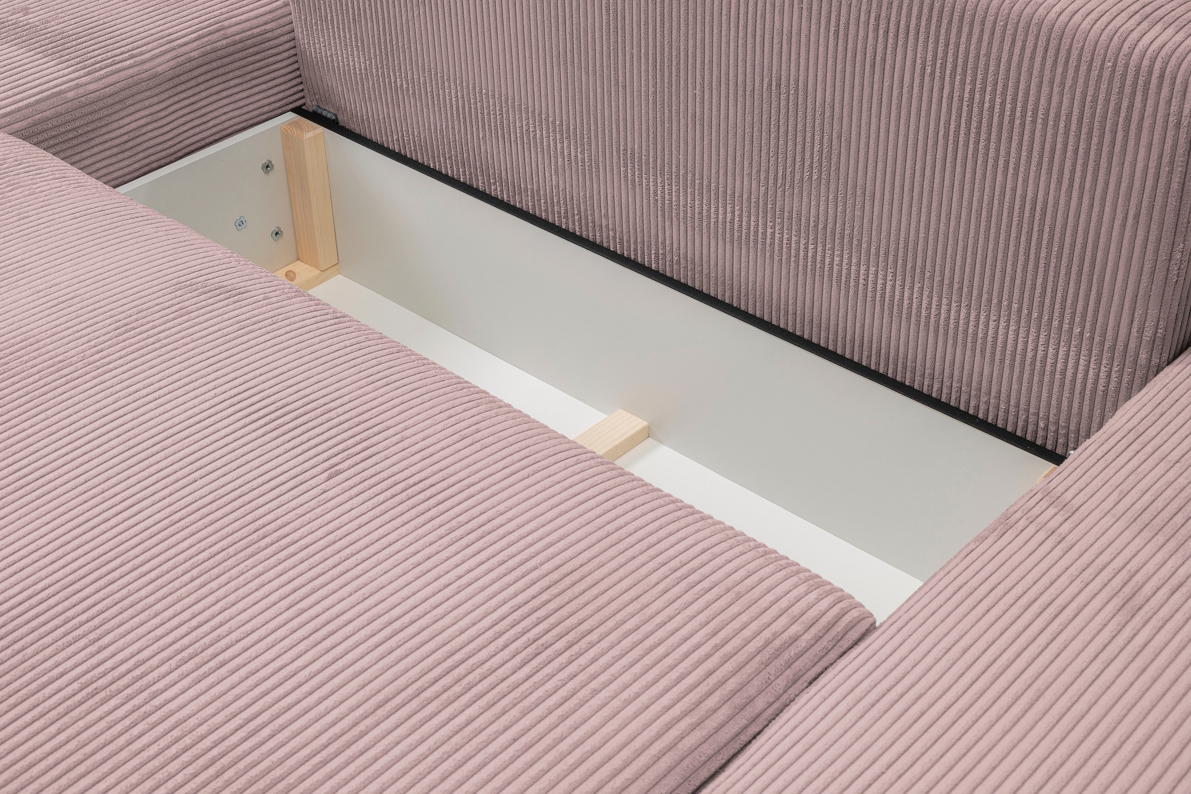 WERK2 Wohnlandschaft »Rotterdam 325 cm breit mit Bett und Bettkasten, viel Platz« Cord, U-Form, XXL, Schlaffunktion, Bettkasten
