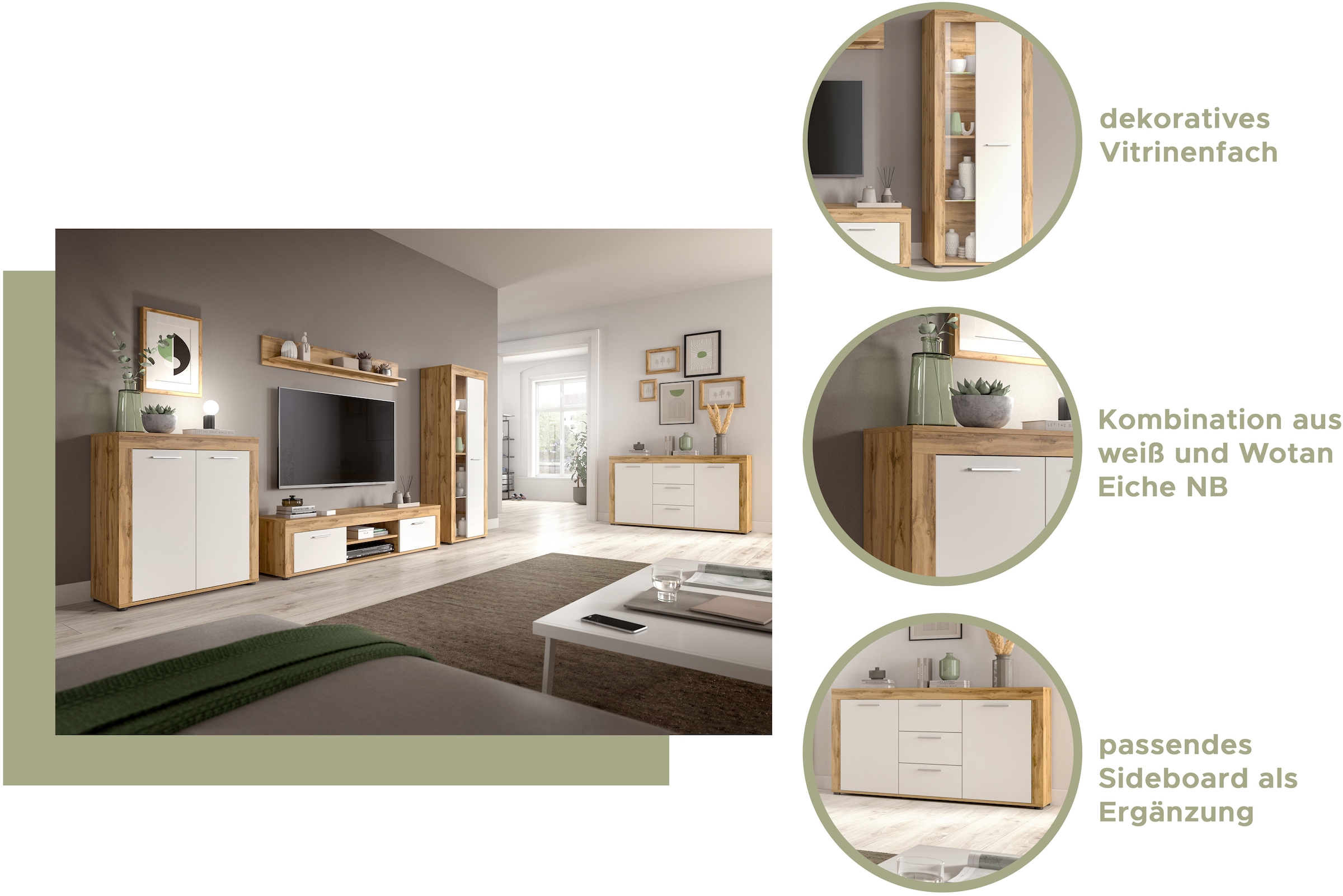 Home affaire Sideboard »AOSTA, Breite 125 cm, 2 Türen, 3 Schubkästen, 4 Fachböden« in verschiedenen Farbausführungen, individuell kombinierbar,  Kommode, Schrank, Anrichte, Standschrank, Board, Wohnzimmer