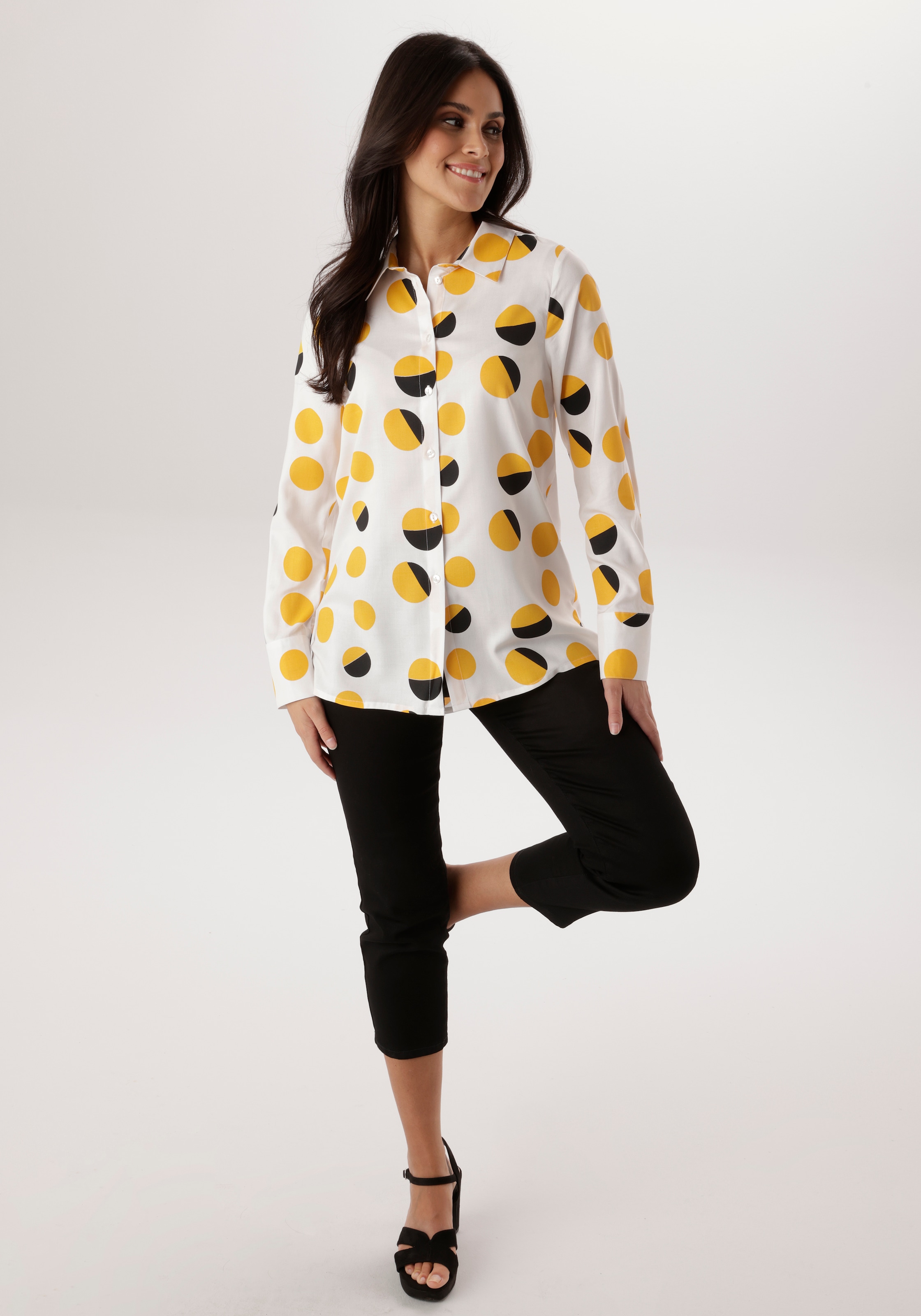 Aniston SELECTED Hemdbluse im trendigen und farbharmonischen Kreisverlauf - NEUE KOLLEKTION