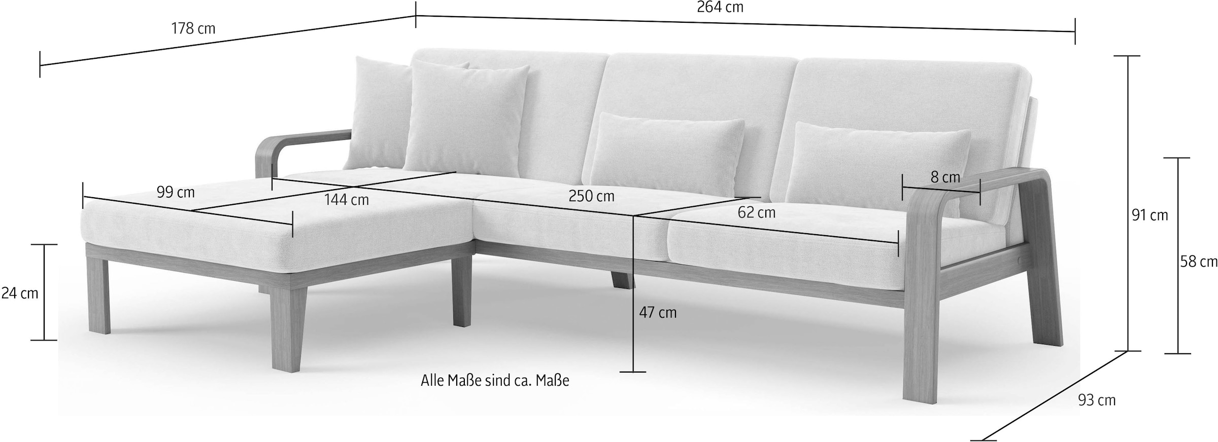 sit&more Ecksofa »Kolding L-Form«, Armlehnen aus Buchenholz in natur, verschiedene Bezüge und Farben