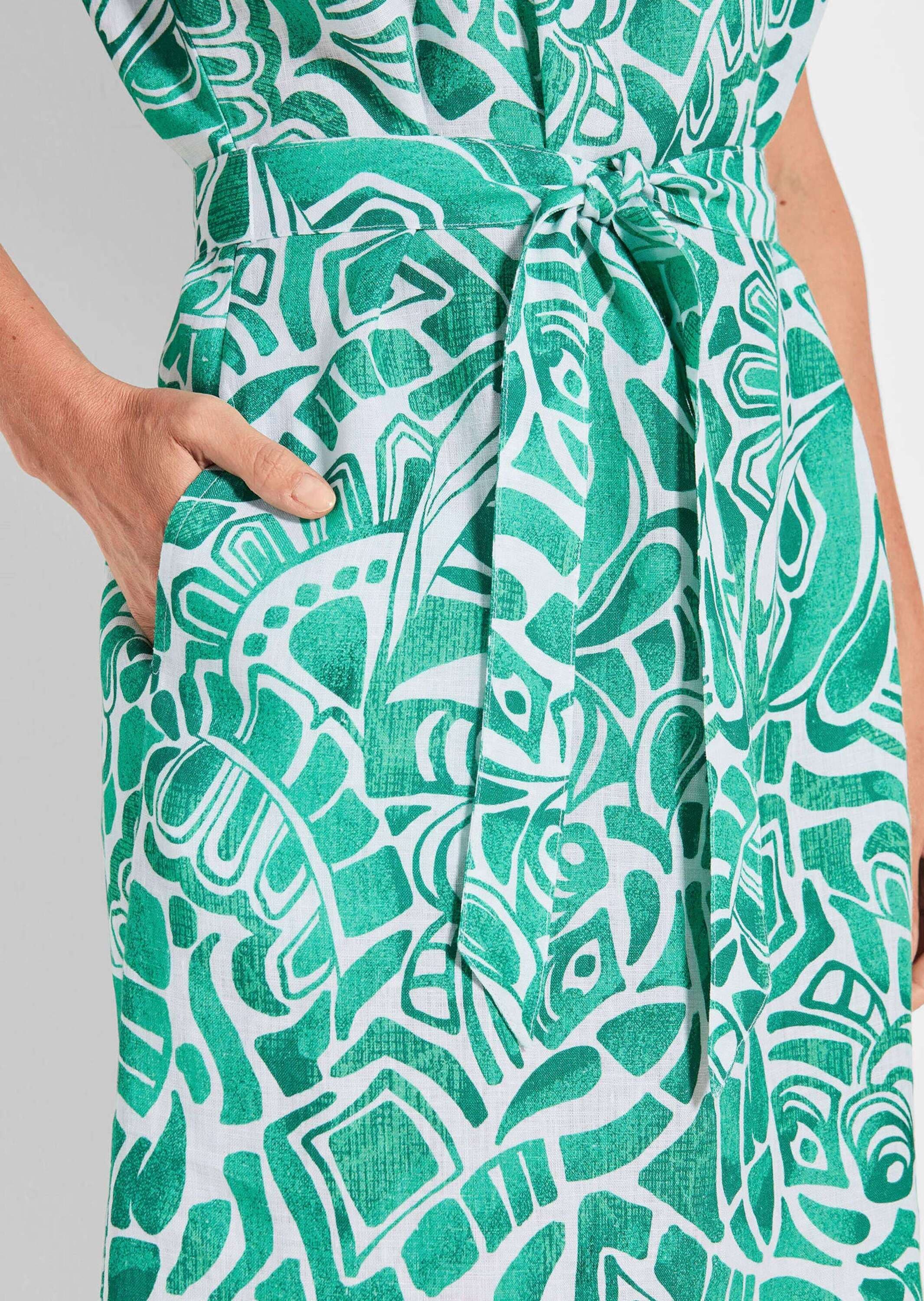 GOLDNER Sommerkleid »Kurzgröße Leinenkleid Ethno, Halbarm«