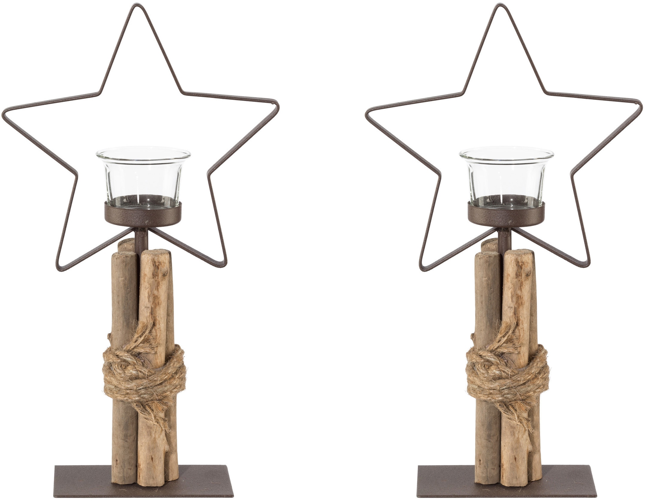 Creativ deco Teelichthalter »Weihnachtsdeko«, (2 St.), mit natürlichen  Holzdeko-Elementen, im 2er Set, Höhe ca. 32 cm auf Rechnung bestellen