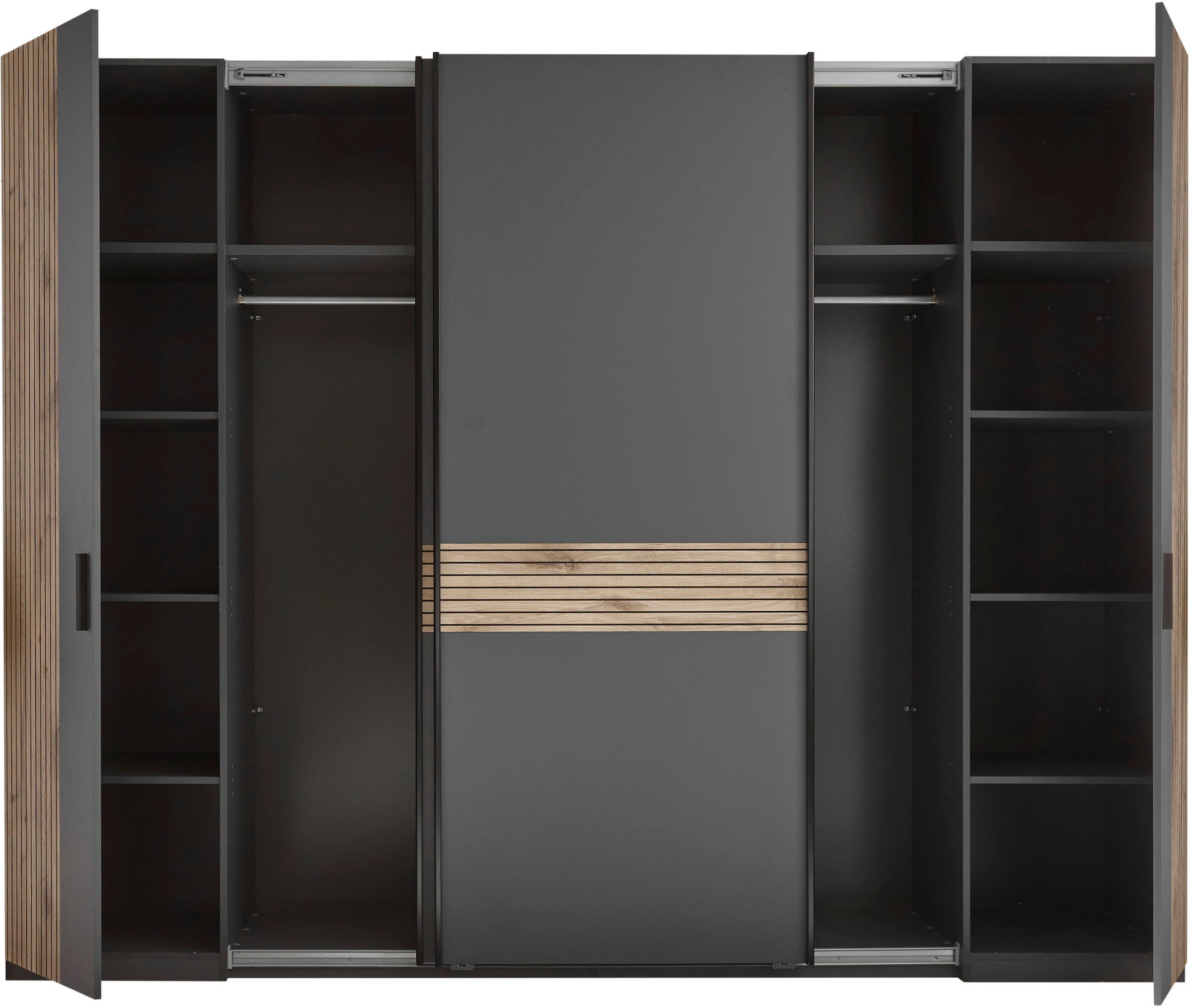 Schlafkontor Kleiderschrank »Daria Drehtürenschrank, Schwebetürenschrank, Schiebetürenschrank«, Absetzung in Viking Oak heller Rillenoptik