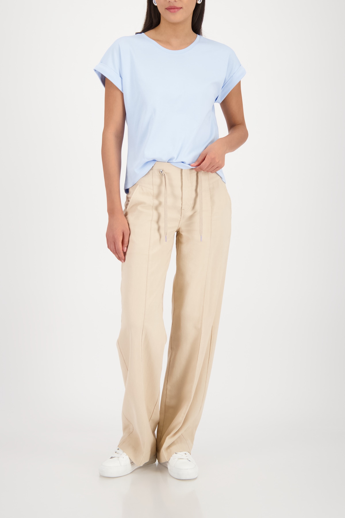 Monari T-Shirt »Pima uni« Rundhalsausschnitt, reine Baumwolle, Kurzarm mit Aufschlag