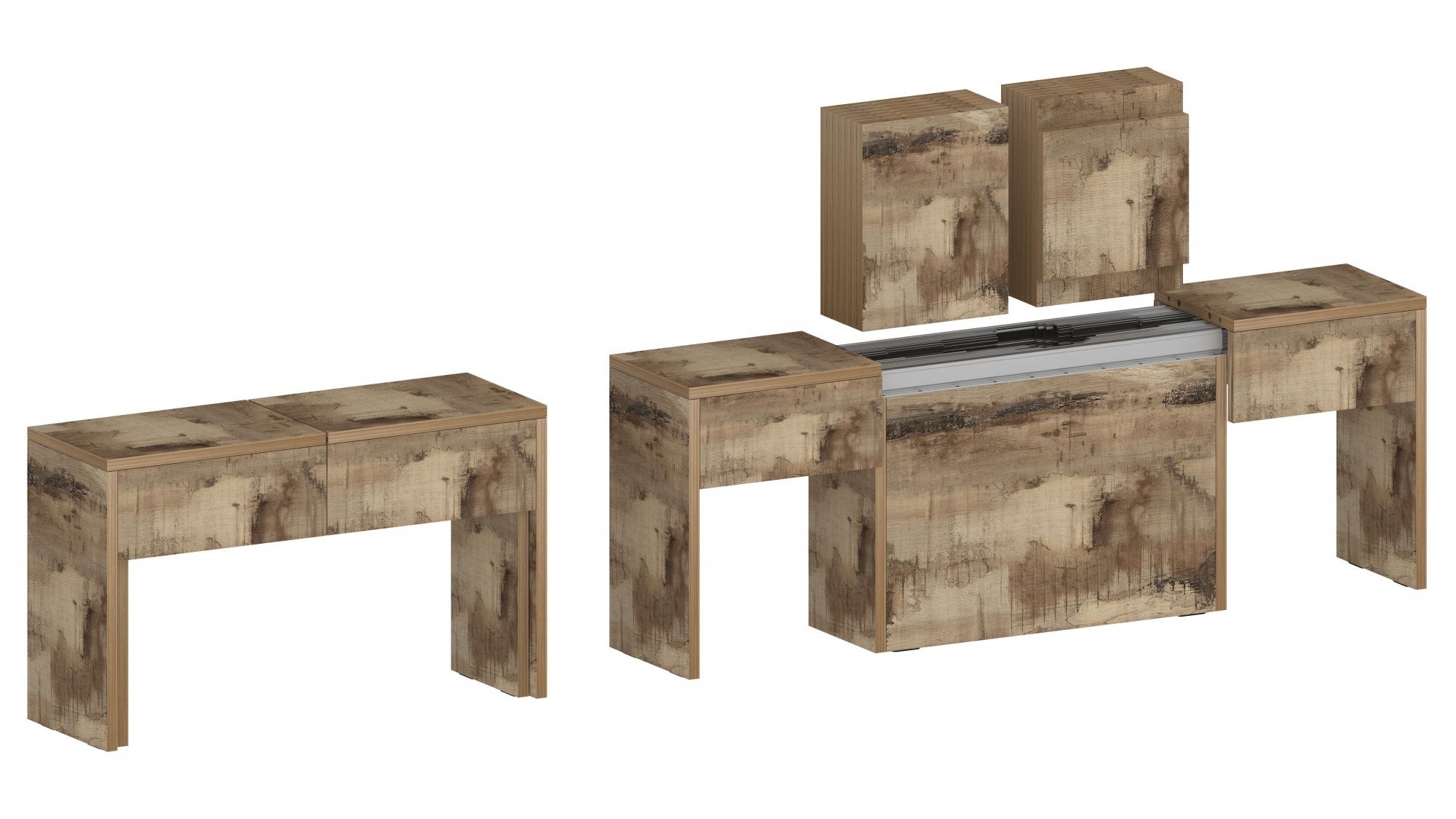 Home affaire, Sitzgruppe »Praktika« Spar-Set, Set beinhaltet 2 Bänke, 2 Stk. tlg. Je Bank ausziehbar bis 290 cm, ahorn,