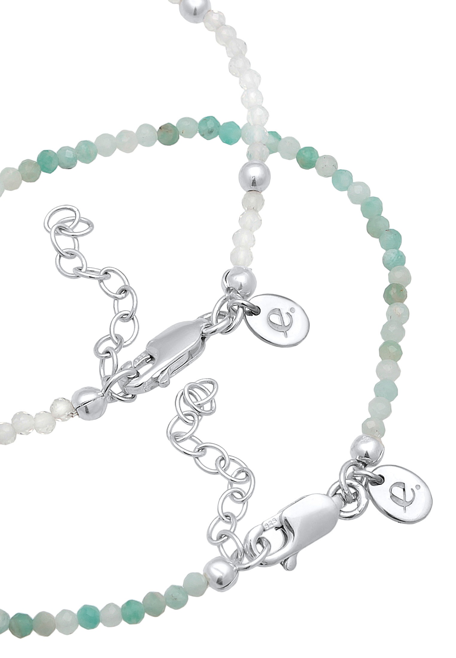 Elli Premium Lederarmband »Armband Mondstein Amazonit Süßwasserperle 2er Set 925 Silber«