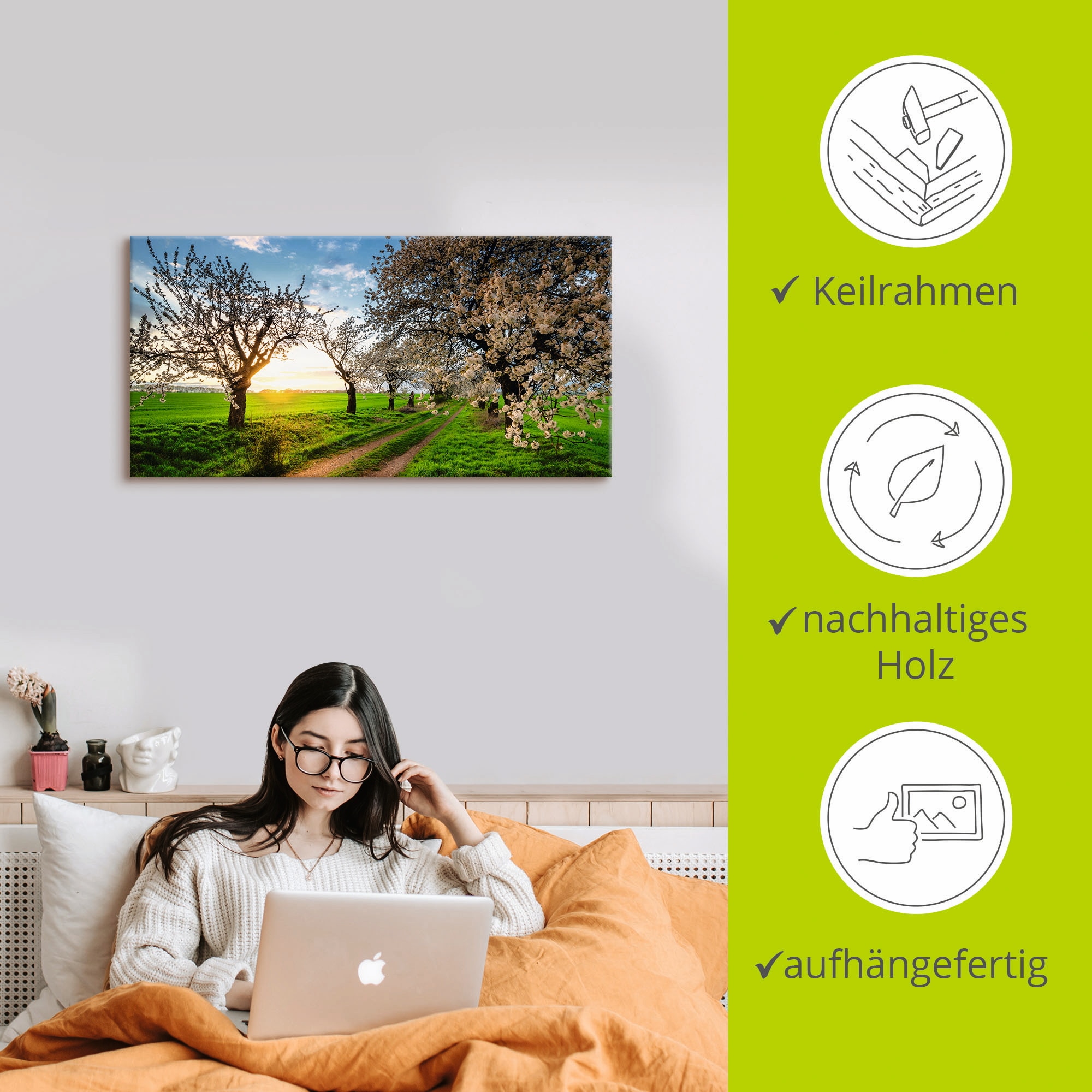 Artland Leinwandbild »Kirschallee« Felder 1 Stk. tlg. auf Holzrahmen gespannt
