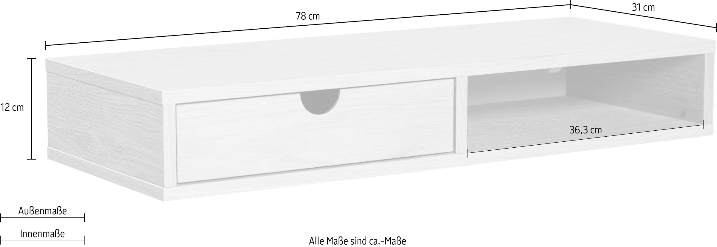 Woodman Beistelltisch »Farsta«, Mit Holzfurnier aus Eiche, platzsparend, Wandmontage