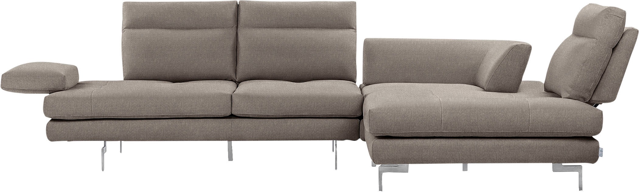CALIA ITALIA Ecksofa »Toby Wing, L-Form, Designsofa mit sensationellem Sitzkomfort«, Sitztiefenverstell.,wahlw. mit Kissen-Set, Füße chrom glänzend