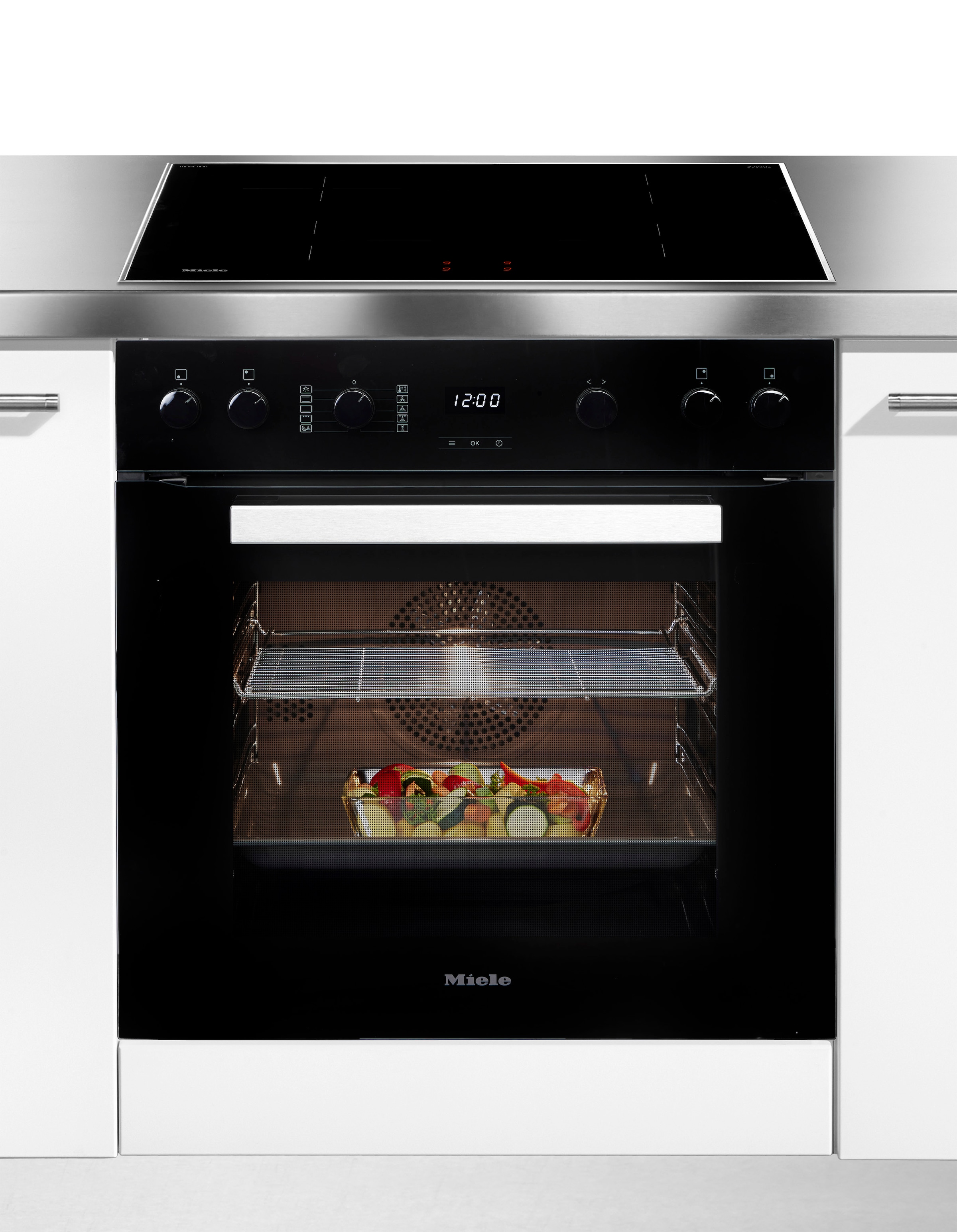 Miele Induktions Herd-Set »H2459I D OBSW + KM 7061 FR« mit Teleskopauszug nachrüstbar Herd-Set - Herd mit 2 FlexiClip-Auszügen sowie Induktionskochfeld