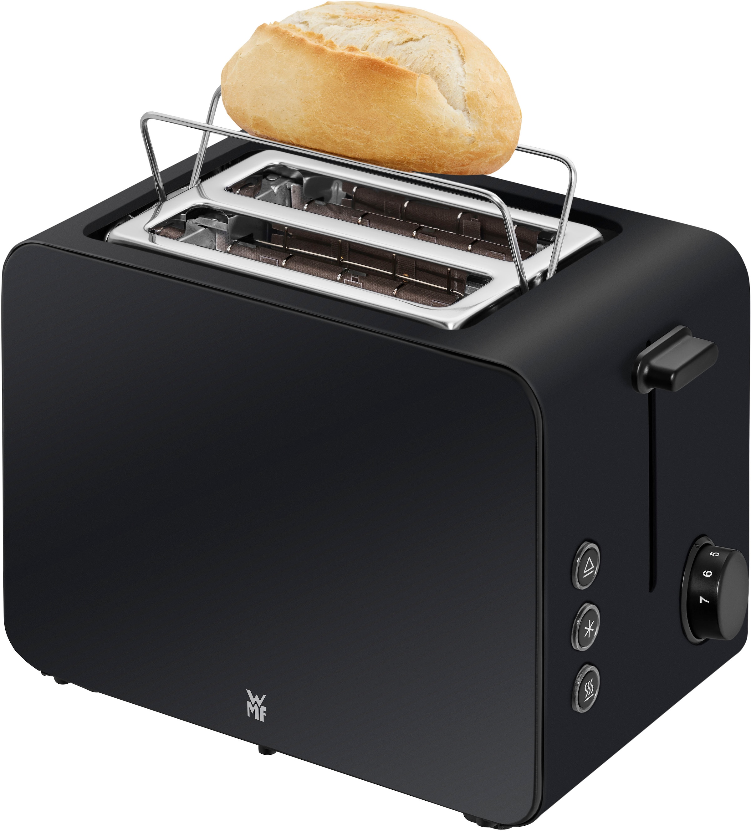 WMF Toaster »Stelio Deep Black«, 2 kurze Schlitze, 900 W, 7 Bräunungsstufen, Cromargan, Brotzentrierung, Brötchenwärmer, 900 W