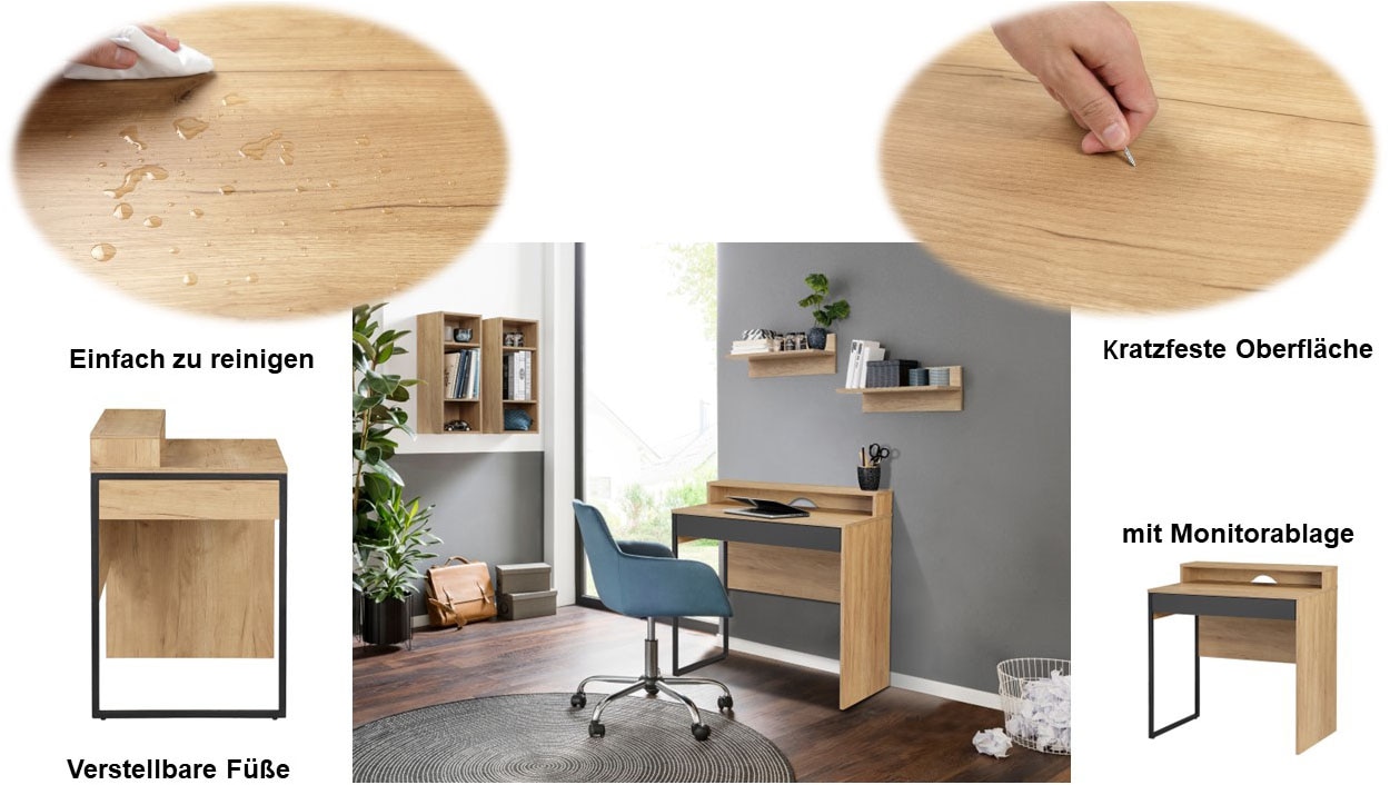 PLACES OF STYLE Schreibtisch »Moid, Computertisch in modernem Design« Breite 80 cm, mit Schublade, Kabeldurchlass & Metallkufe