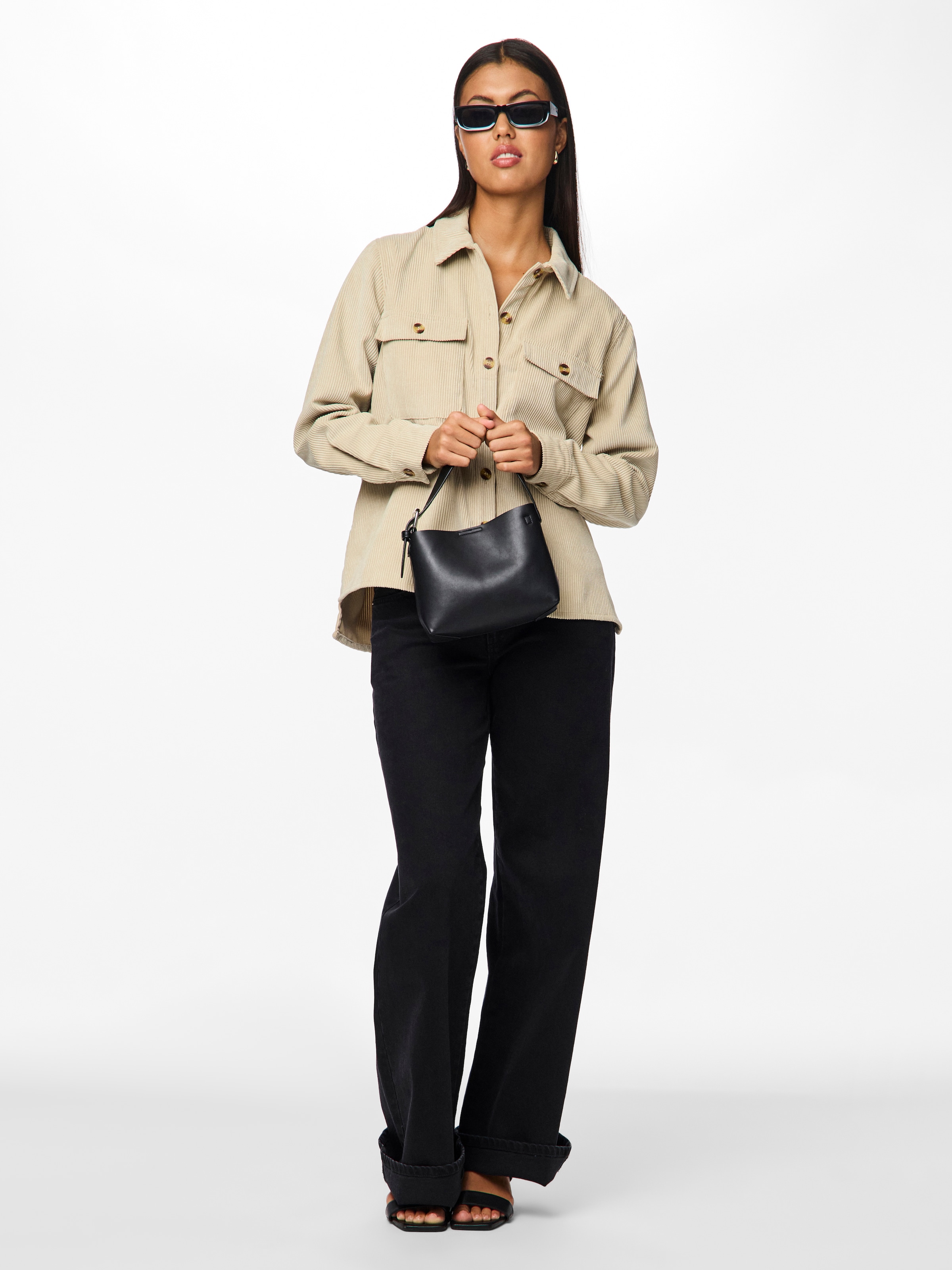 pieces Hemdbluse »PCEFFI LS SHIRT WVN NOOS« Materialmix, loose fit