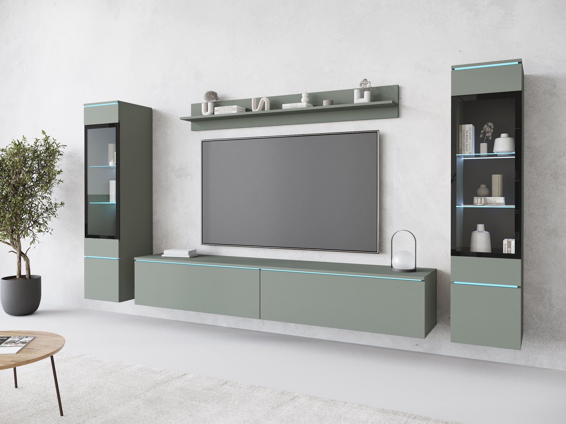 INOSIGN Wohnwand »VERA II, Vitrinen Türanschlag wechselbar«, (Komplett-Set, 4 St.), Vitrine mit Verglasung, stehend und hängend, inklusive Beleuchtung