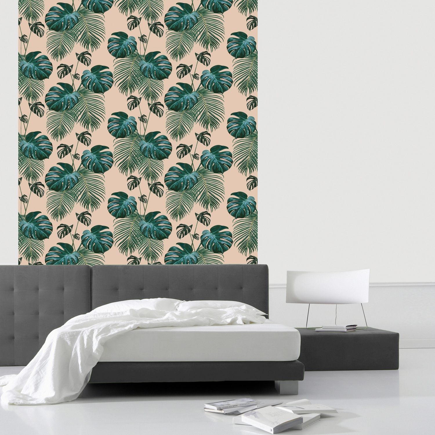queence Vinyltapete »Tropische Blätter - grün/beige« Motiv | bedruckt | botanisch | floral | gemustert | natürlich glatt 90x250cm, selbstklebend, kinderleichte Anbringung, , Sticker