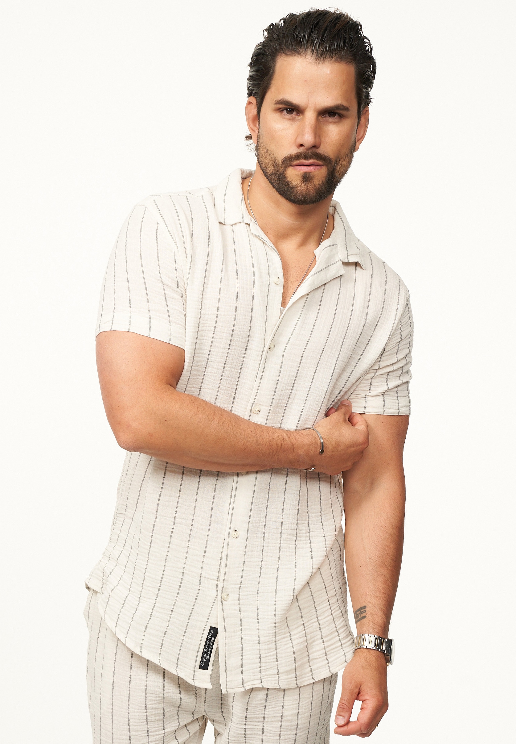 CARISMA Kurzarmhemd »für Herren im luftigen Crinkle-Stoff mit Streifen - Summer-Look« Kurzarm Strick Polo-Hemd T-Shirt luftig & leicht