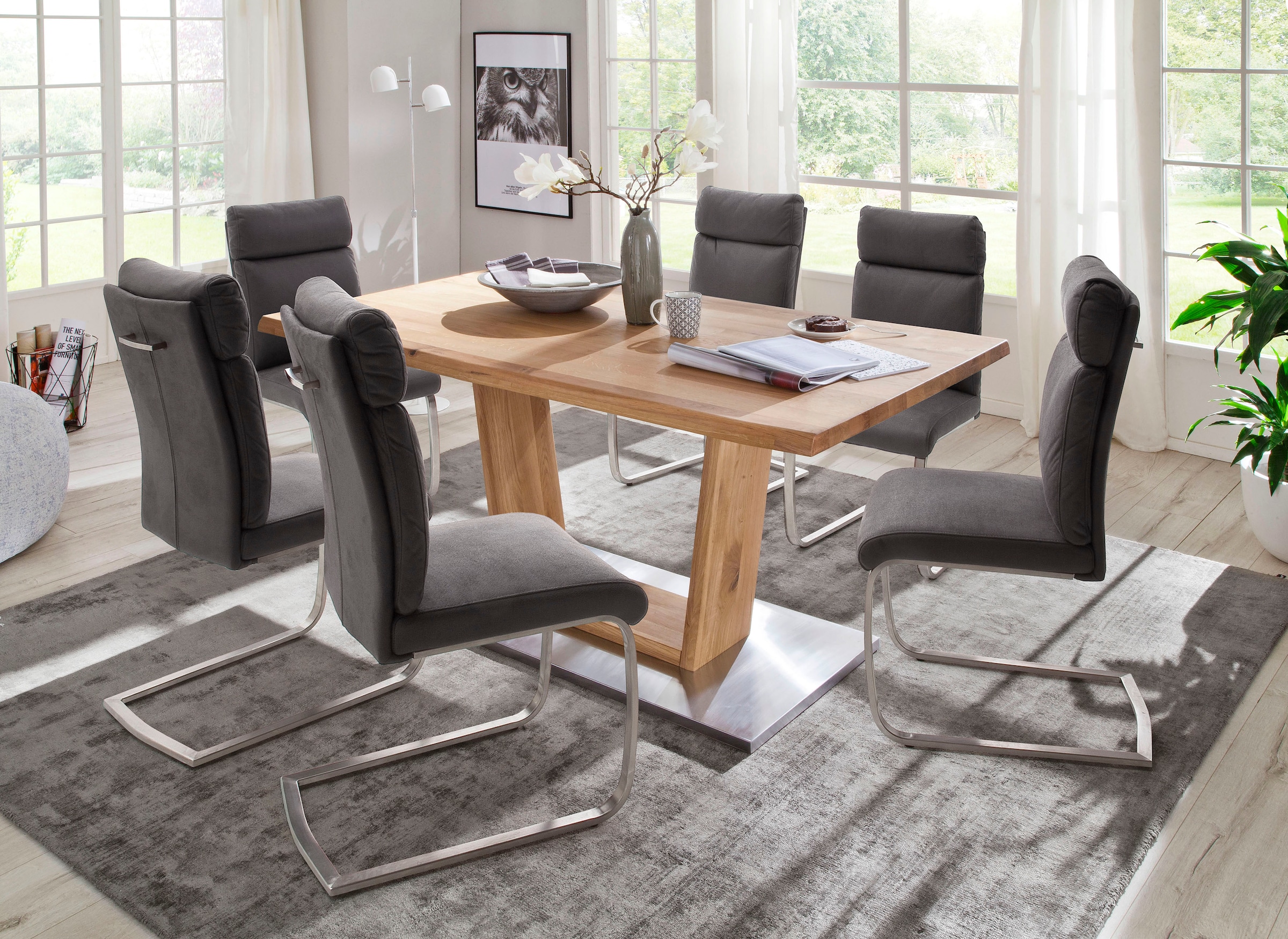 MCA furniture Esstisch »Greta«, Esstisch Massivholz mit Baumkante, gerader  Kante oder geteilter Tischplatte auf Rechnung bestellen