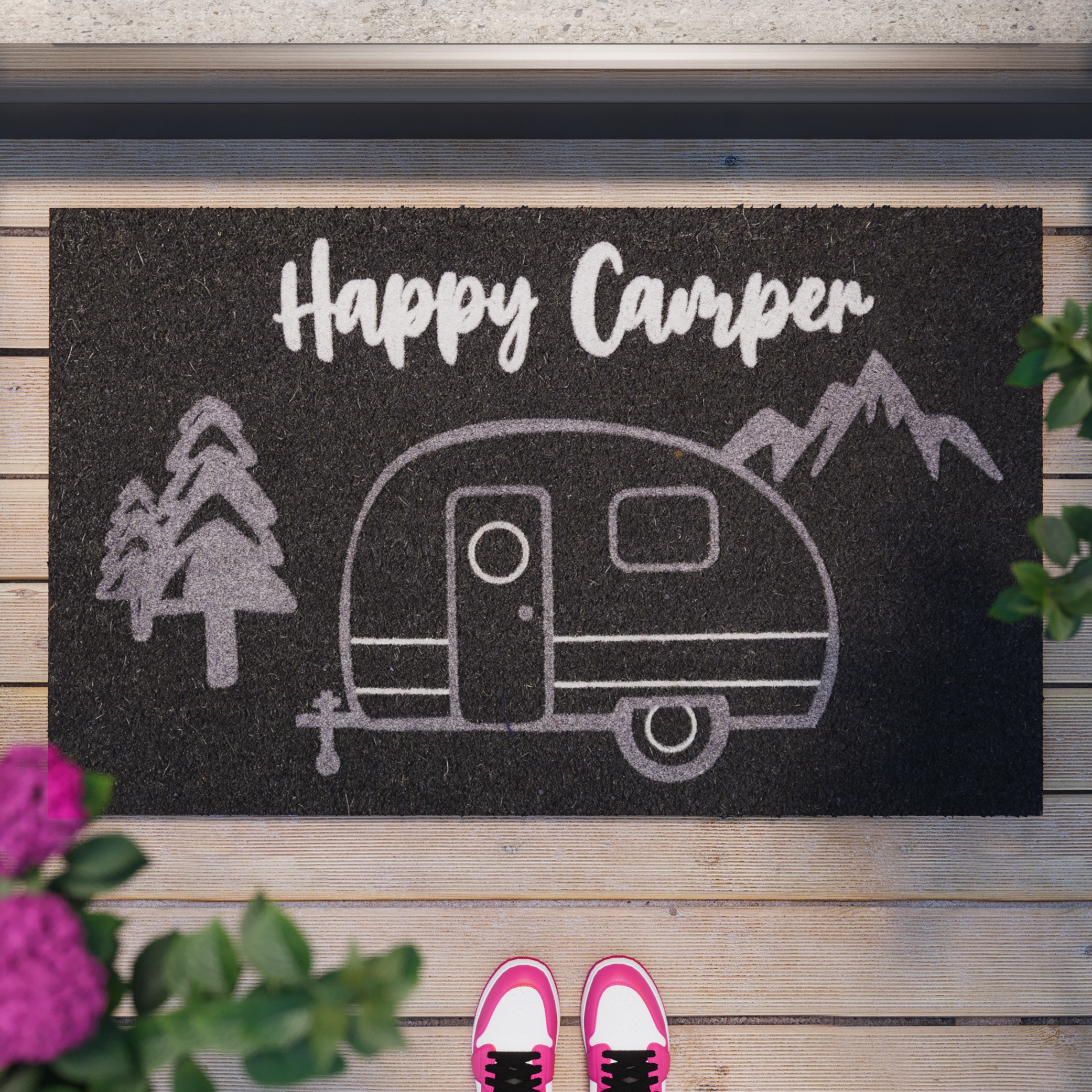 Wecon home Fußmatte »Happy Camper«, rechteckig, 18 mm Höhe, rutschfest, robust, innen, Außenbereiche überdacht, schwer