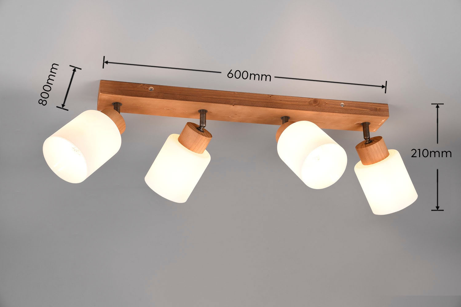 REALITY Leuchten Deckenstrahler »Assam«, 4 flammig, Leuchtmittel E14 | ohne Leuchtmittel, Spot 4-flg. Naturholz, exkl 4xE14 max 25W, Glasschirm weiß schwenkbar
