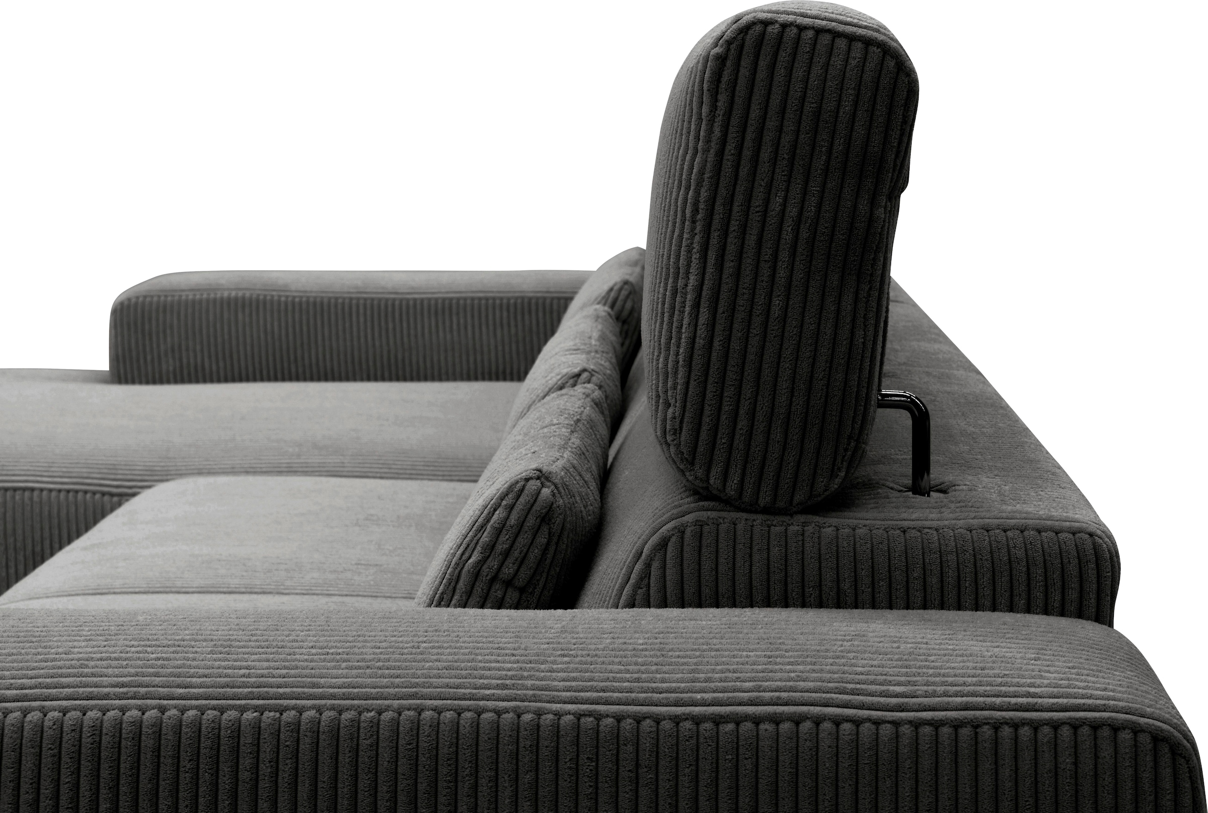DOMO collection Ecksofa »Brandon B/T: 289/177 cm, belastbar bis 140kg/ Sitz, L-Form«, ohne Sitztiefenverstellung, Cord, grau