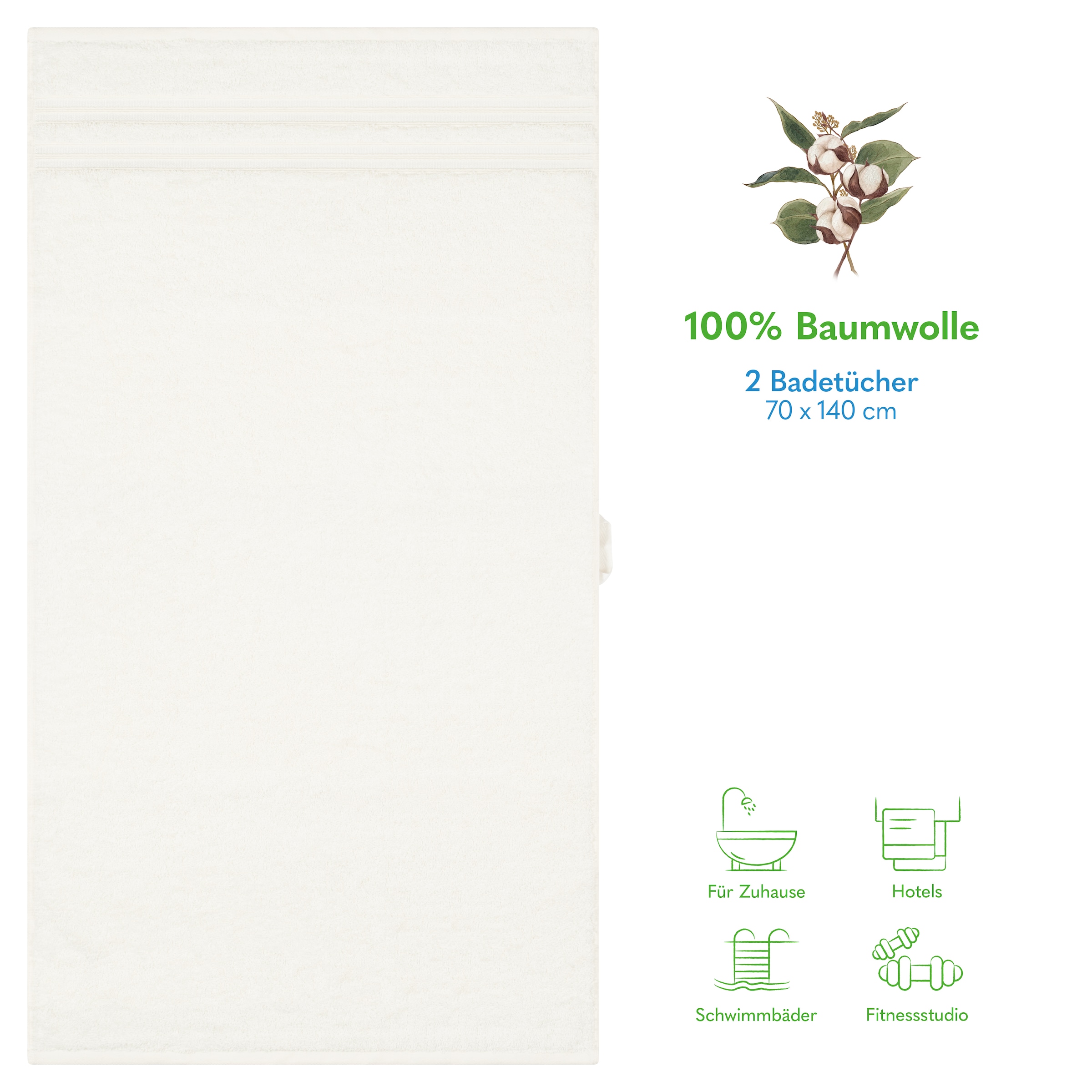 HAMMETEX Duschtuch »2er Set Badetücher 70x140 cm, 100% Baumwolle, Weich & Saugstark« mit Bordüre, einfarbig, weich