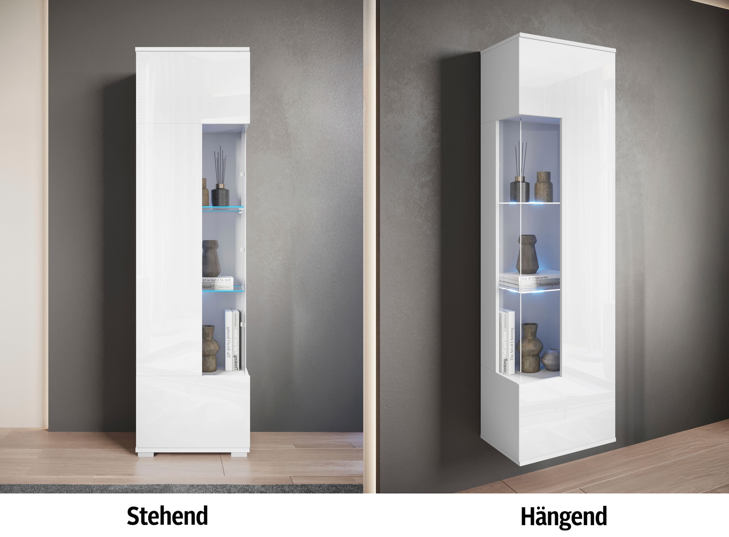 INOSIGN Vitrine »Kenia, stehend und hängend, Türanschlag wechselbar«, (1 St.), Vitrineschrank mit Glastüren 160 cm Höhe
