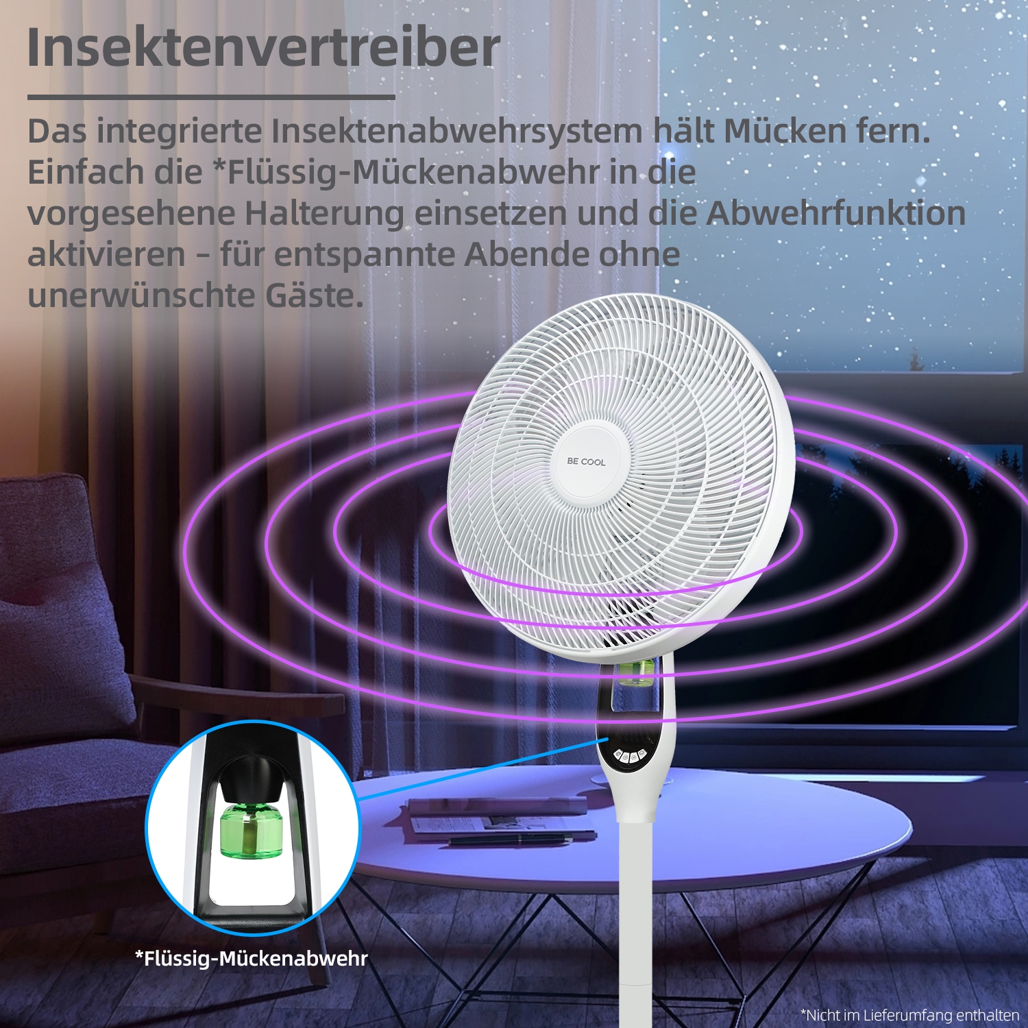 be cool Standventilator »Stand- und Tischventilator 40cm mit Mückenabwehr BC40STMOSQ weiß«, flexibel einsetzbar, Display