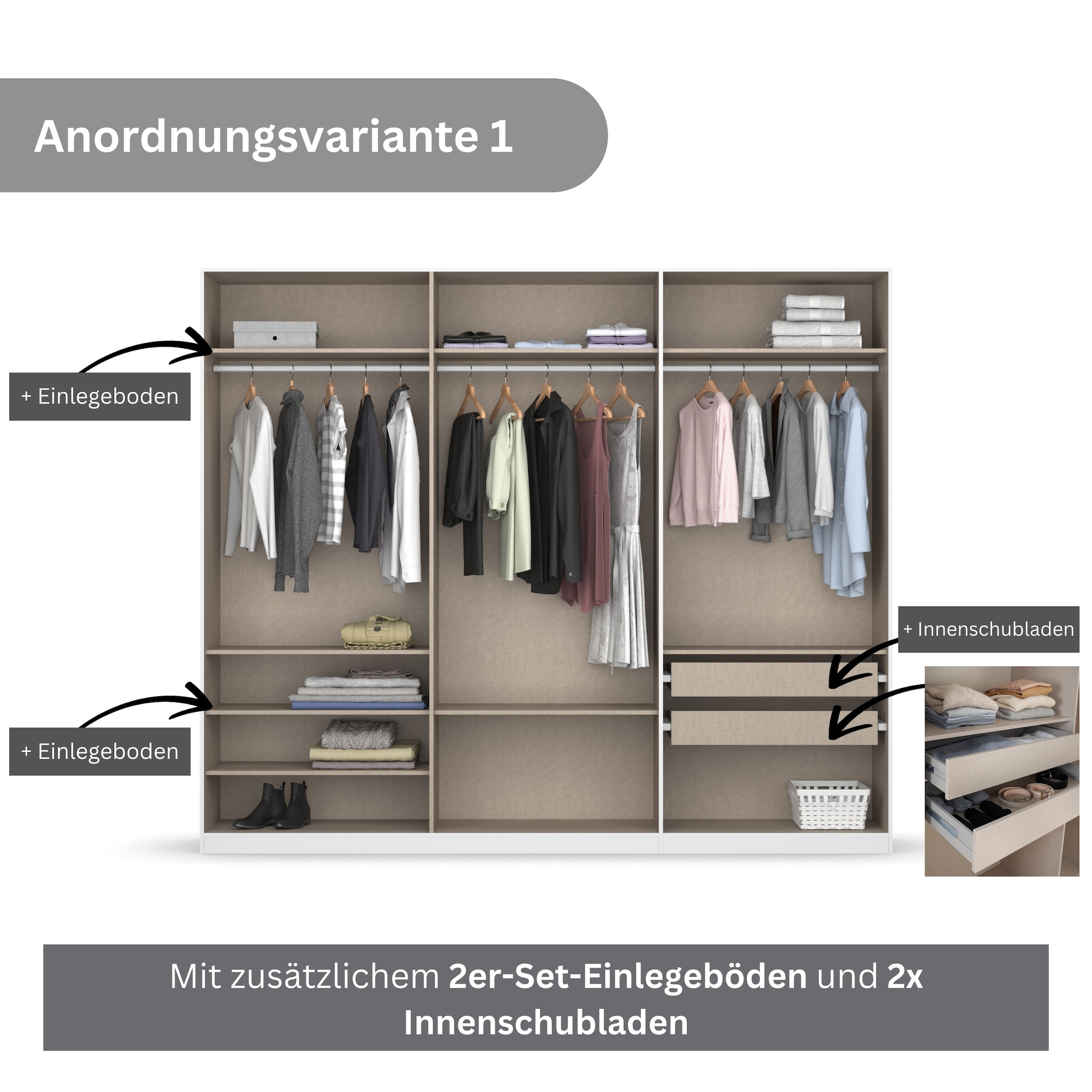 rauch Drehtürenschrank »Kleiderschrank Schrank Garderobe KOLUNA mit Dekor-Front«, inkl. 2 Innenschubladen sowie extra Einlegeböden MADE IN GERMANY