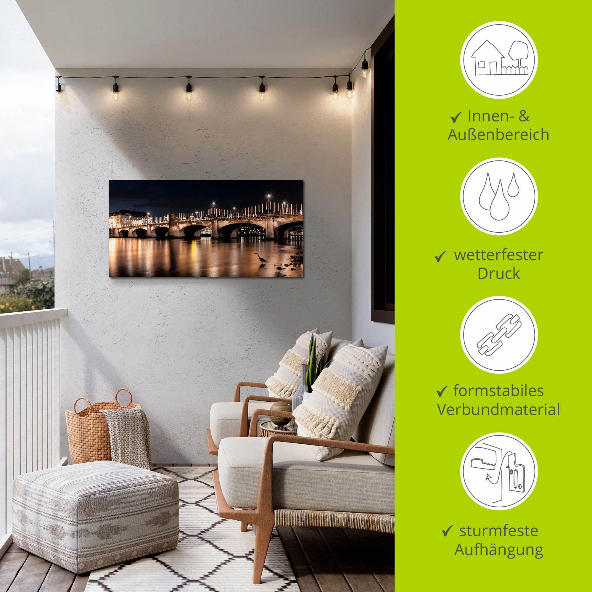 Artland Alu-Dibond-Druck »Die Mittlere Rheinbrücke«, Brücken, (1 St.), für Innen- und Außenbereich geeignet, Outdoorbild