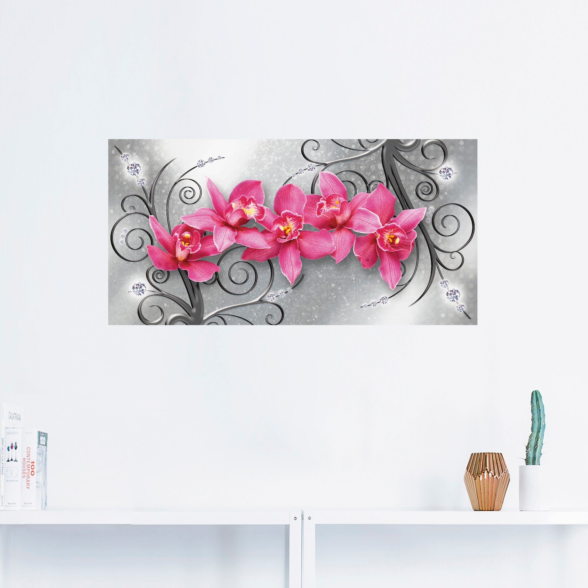 Artland Wandbild »rosa Orchideen auf Ornamenten«, Blumenbilder, (1 St.), als Alubild, Outdoorbild, Leinwandbild, Poster, Wandaufkleber